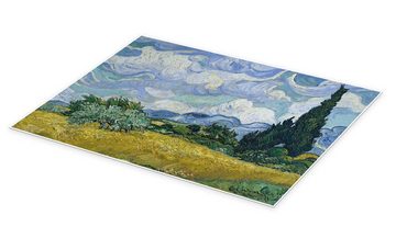 Posterlounge Poster Vincent van Gogh, Weizenfeld mit Zypressen, 1889, Wohnzimmer Mediterran Malerei