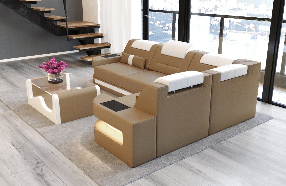 mit Designersofa Schlafsofa, Couch, Ecksofa Form Como L wahlweise Ledersofa, als Leder Bettfunktion mit Dreams Ledercouch Sofa LED, Sofa