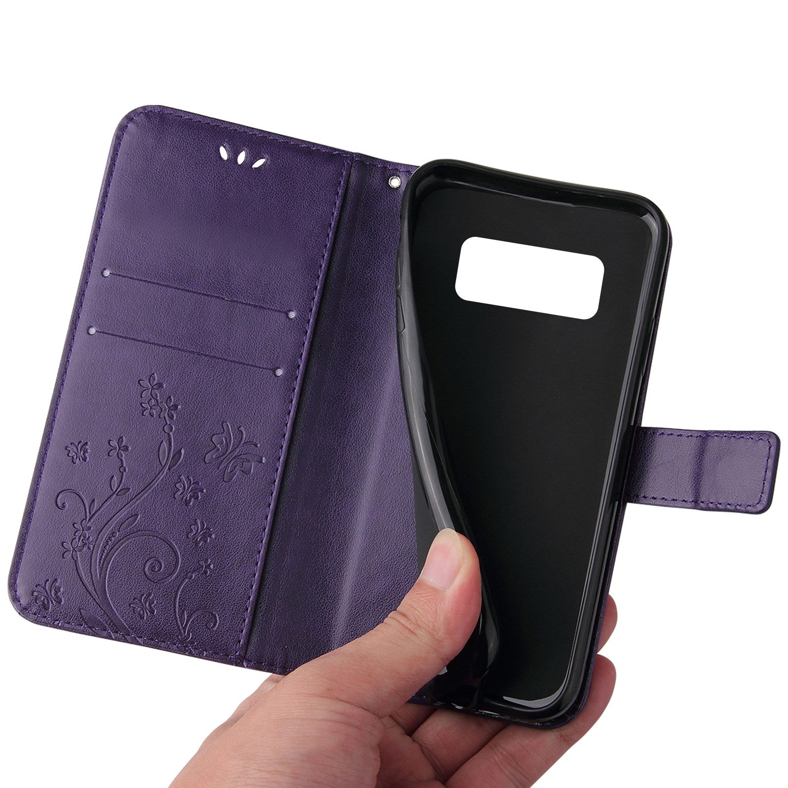 Tec-Expert Handyhülle Cover Tasche Hülle für Samsung Galaxy S8 5,8 Zoll, Klapphülle Case mit Kartenfach Fliphülle aufstellbar, Motiv Blumen