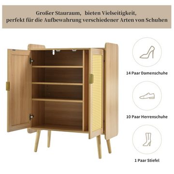 REDOM Sideboard Schuhschrank aus Holz mit 2 Türen und Rattan (mit Metallgriffen und Massivholzfüßen)