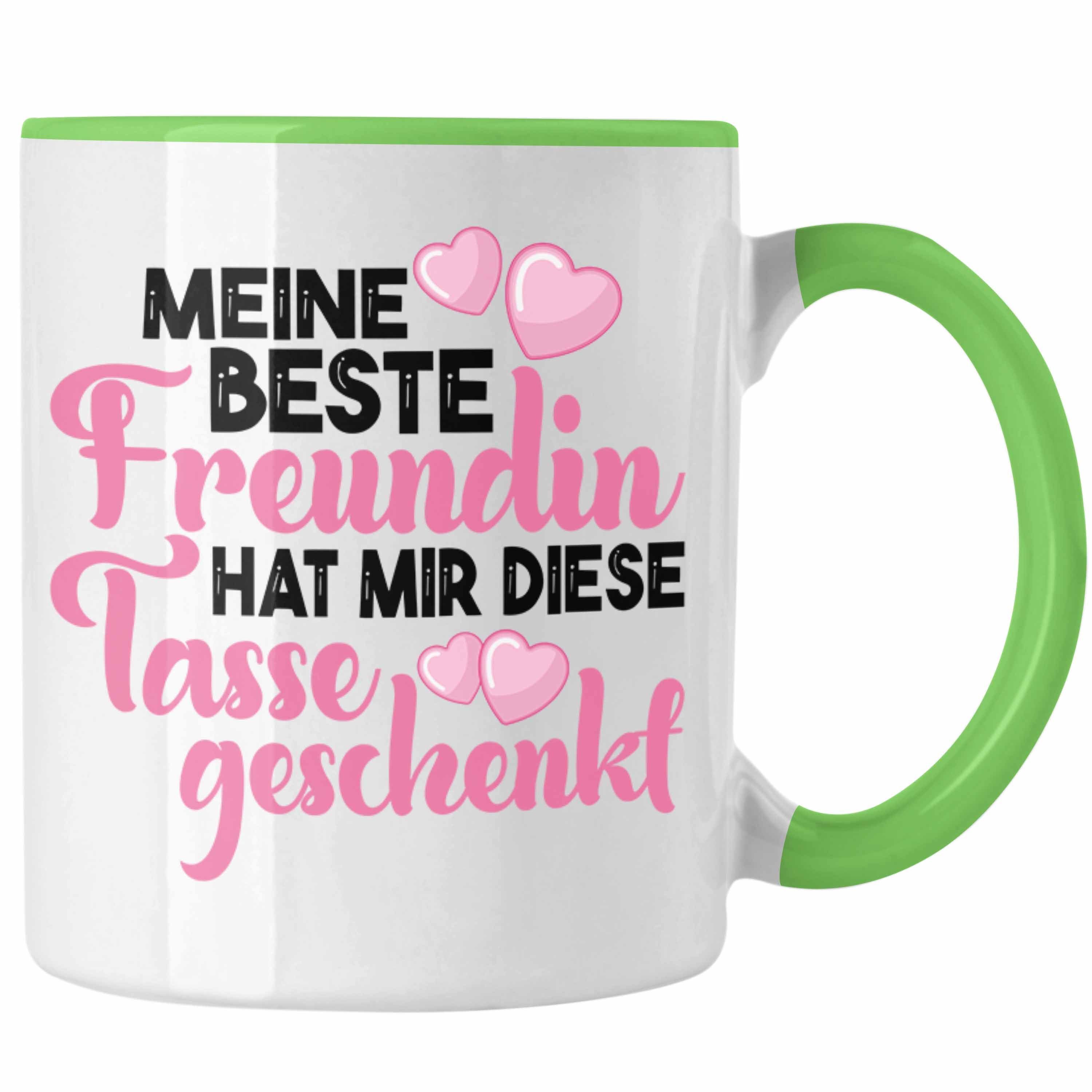 Trendation Tasse Trendation - Unbiologische Schwester Tasse Geschenk Beste Freundin Geburtstag Lustig Freundinnen Spruch Becher Beste Freundinnen Grün