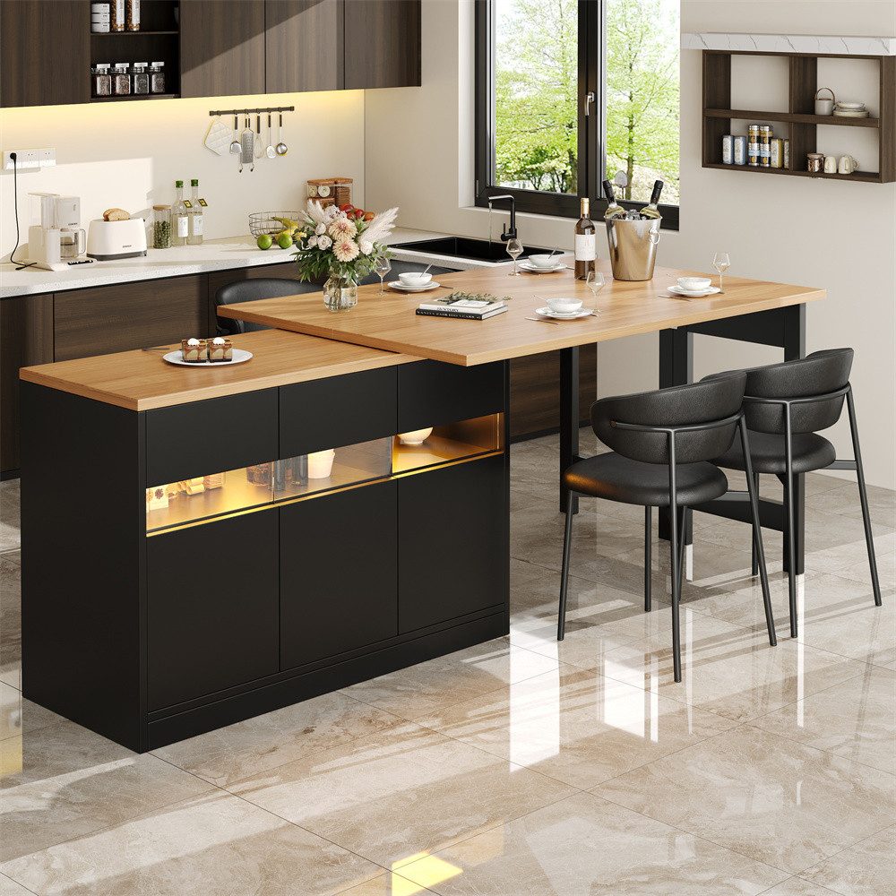 MODFU Bartisch Kücheninsel, Reversibel Tisch (Ausziehbarer Bartisch mit LED günstig online kaufen