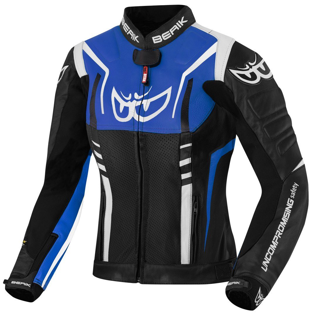 Berik Motorradjacke Striper Damen Motorrad Lederjacke Black/White/Blue