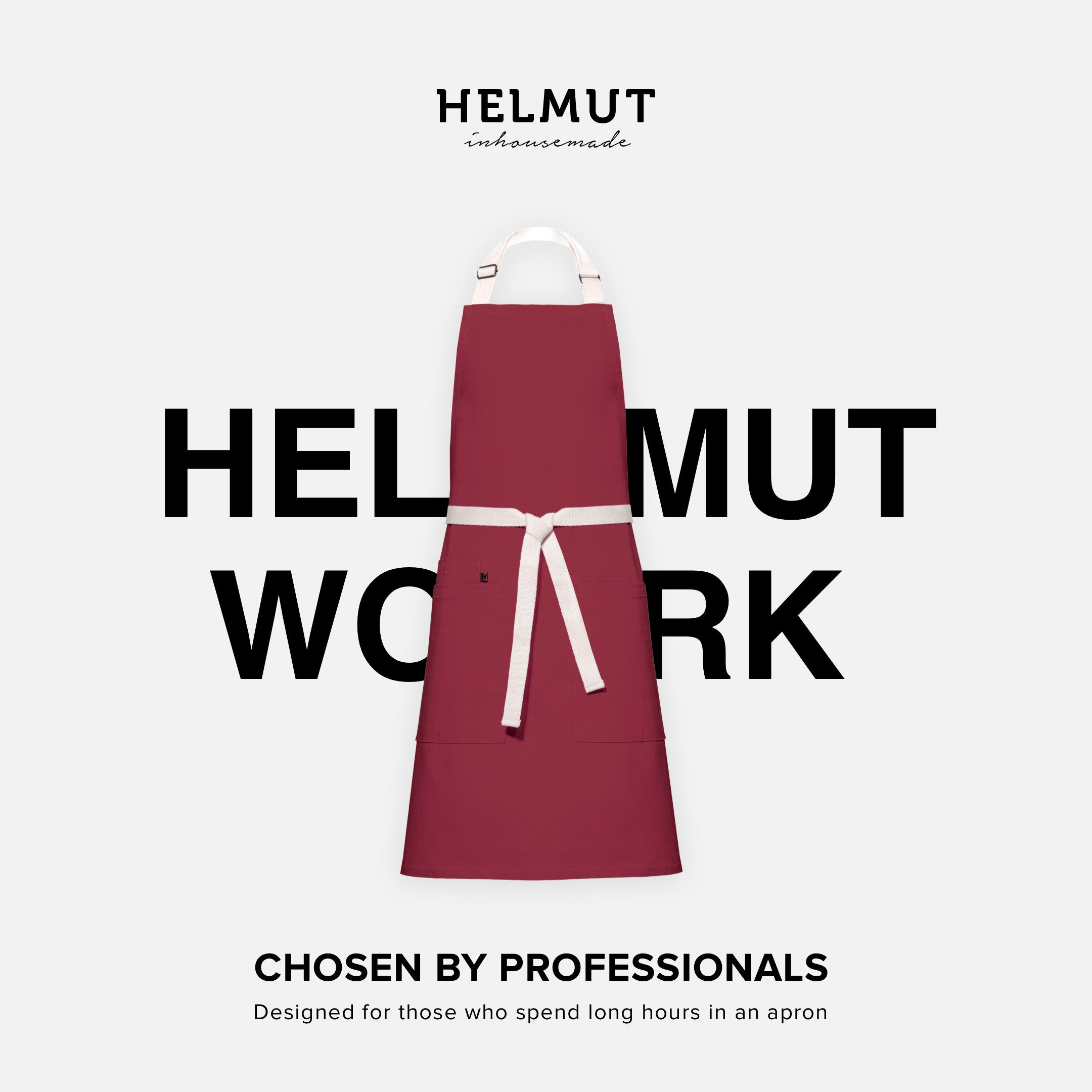 HELMUT Kochschürze HELMUT WORK Küchenschürze Premium Burgunderrot 100% Baumwolle vegan, (mit Taschen 60 x 80 cm Profi-Kochschürze für Restaurant Café Gastronomie)