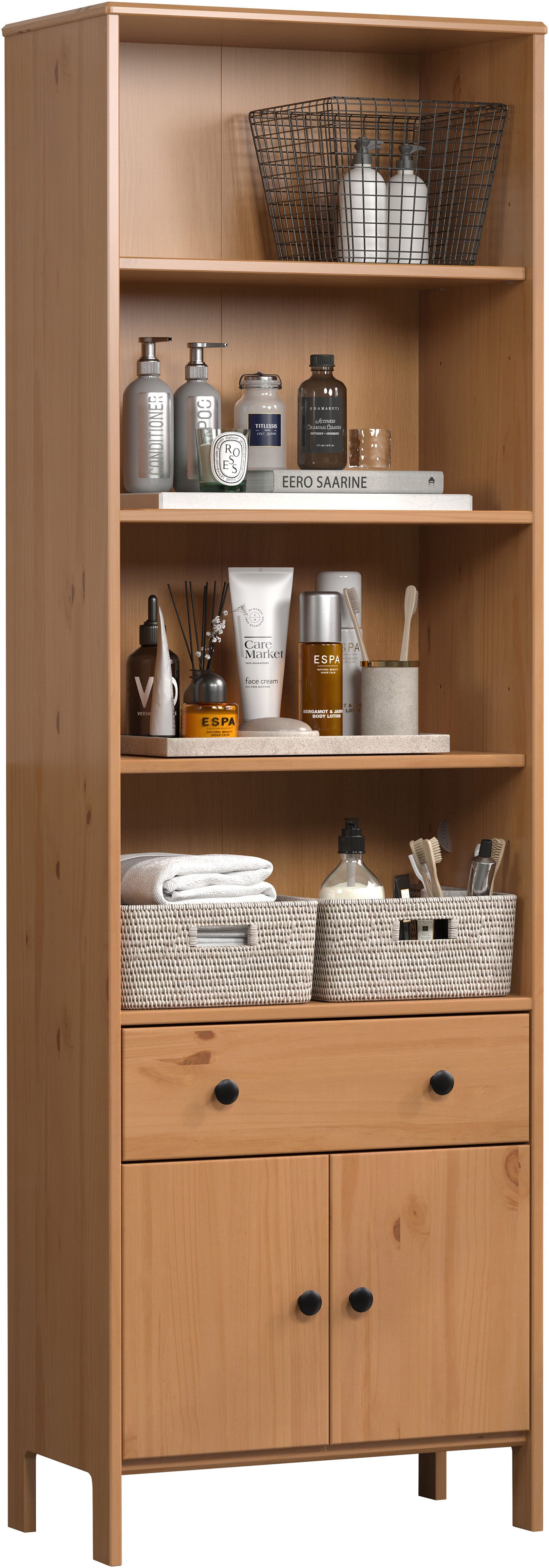 welltime Hochschrank Kall (1-St) Badezimmerschrank aus Kiefer-Massivholz - Maße (B/T/H) 60/33/188 cm