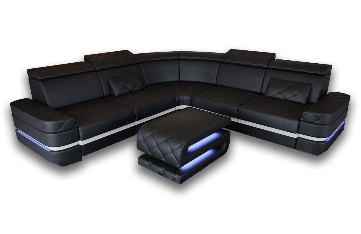 Leder mit Ledersofa, Sofa Ecksofa Dreams mit LED, Couch Designersofa Sofa Form Positano Stauraum, L