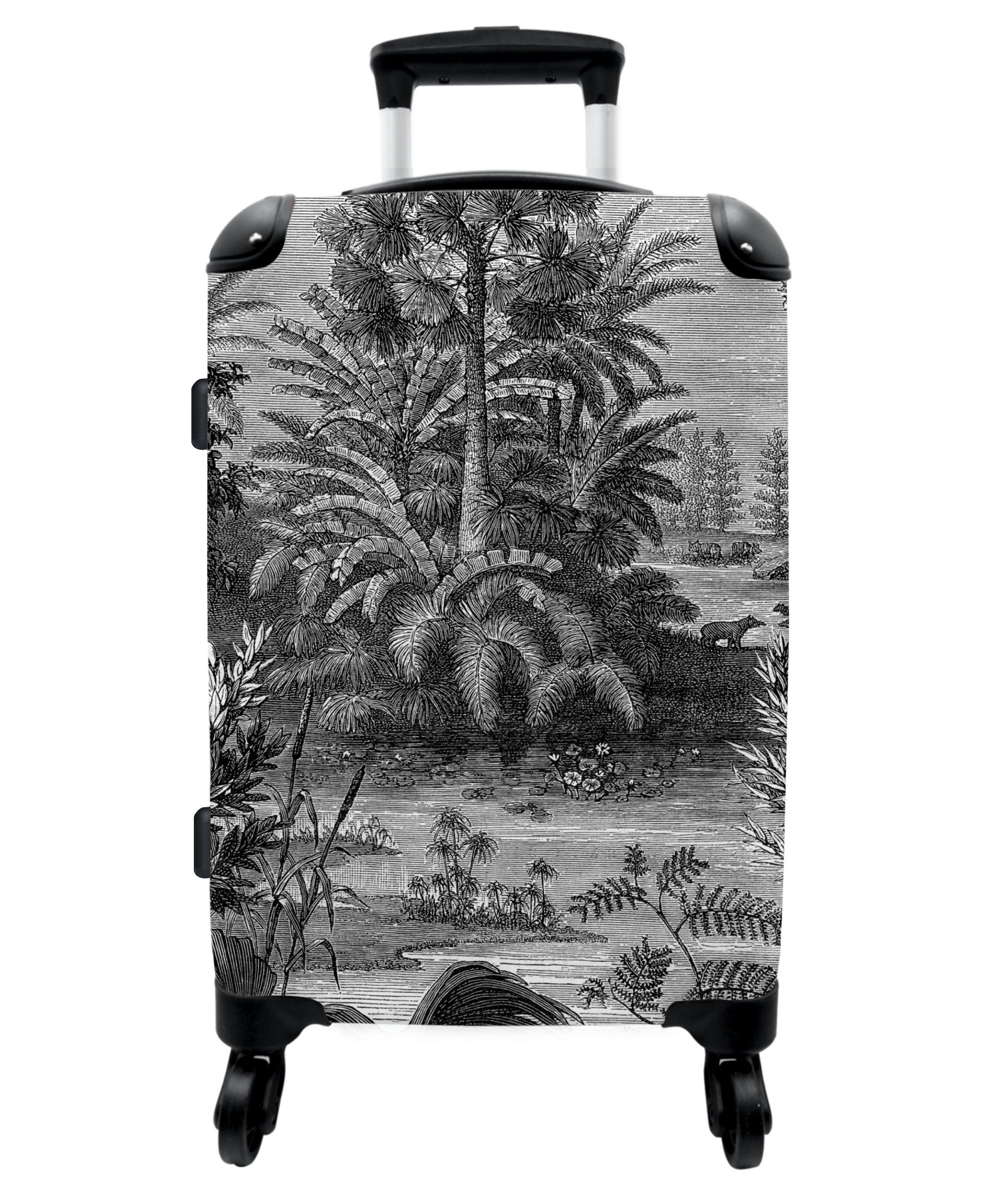 Reisekoffer und - Rollen, NoBoringSuitcases.com© Vintage mit Trolley Große Dschungel 4 - 67x43x25cm - Rollkoffer weiß, 4 Pflanzen Blätter - - Koffer Aufgabegepäck Rollen Schwarz