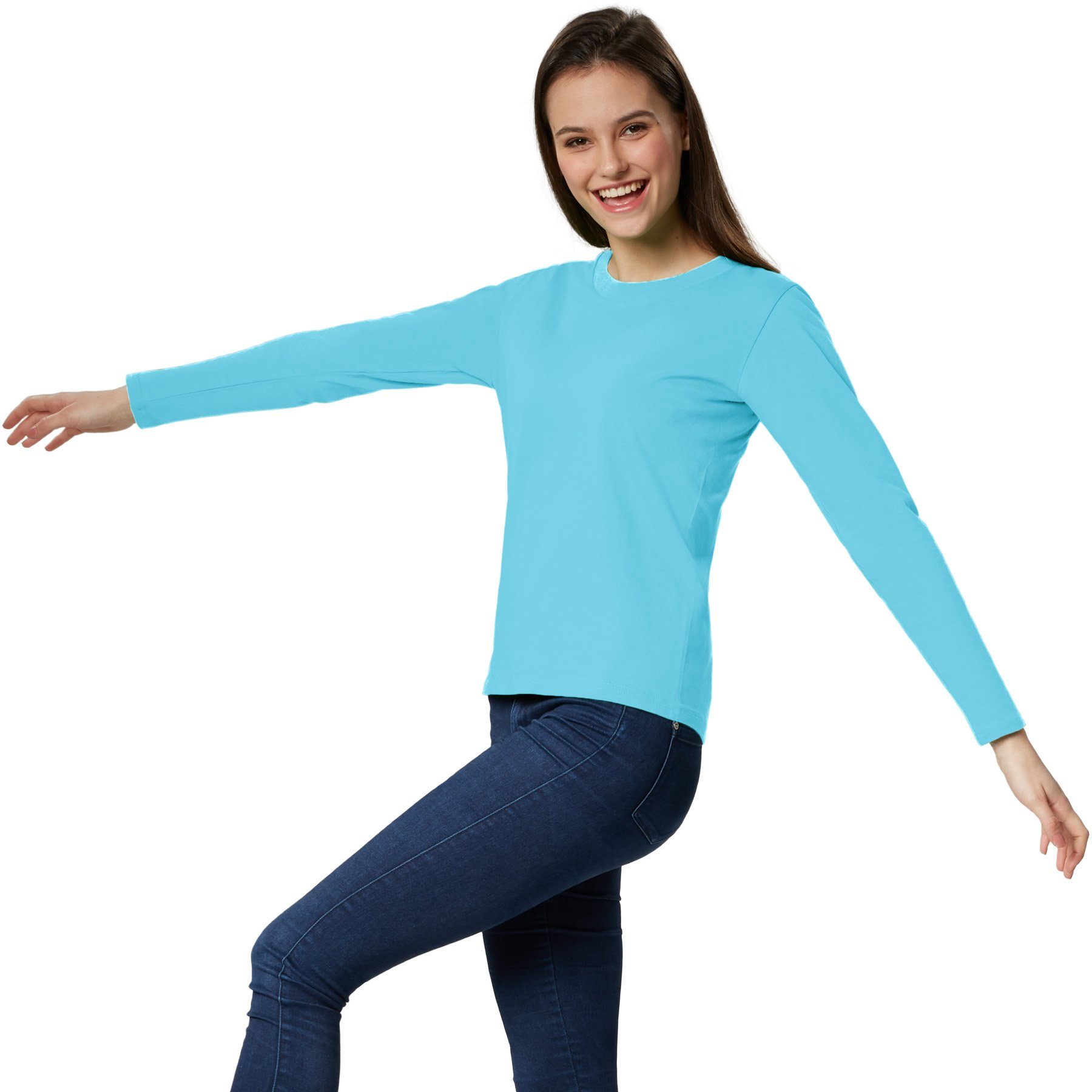 dressforfun Langarmshirt Langarmtop, Für viele Outfits & Auftritte, Rundhals mit (Ärmelshirt, Konfektionsgröße S in hellblau) Einfarbiges Langarm-Shirt für Frauen, Fester Stoff, hoher Tragekomfort