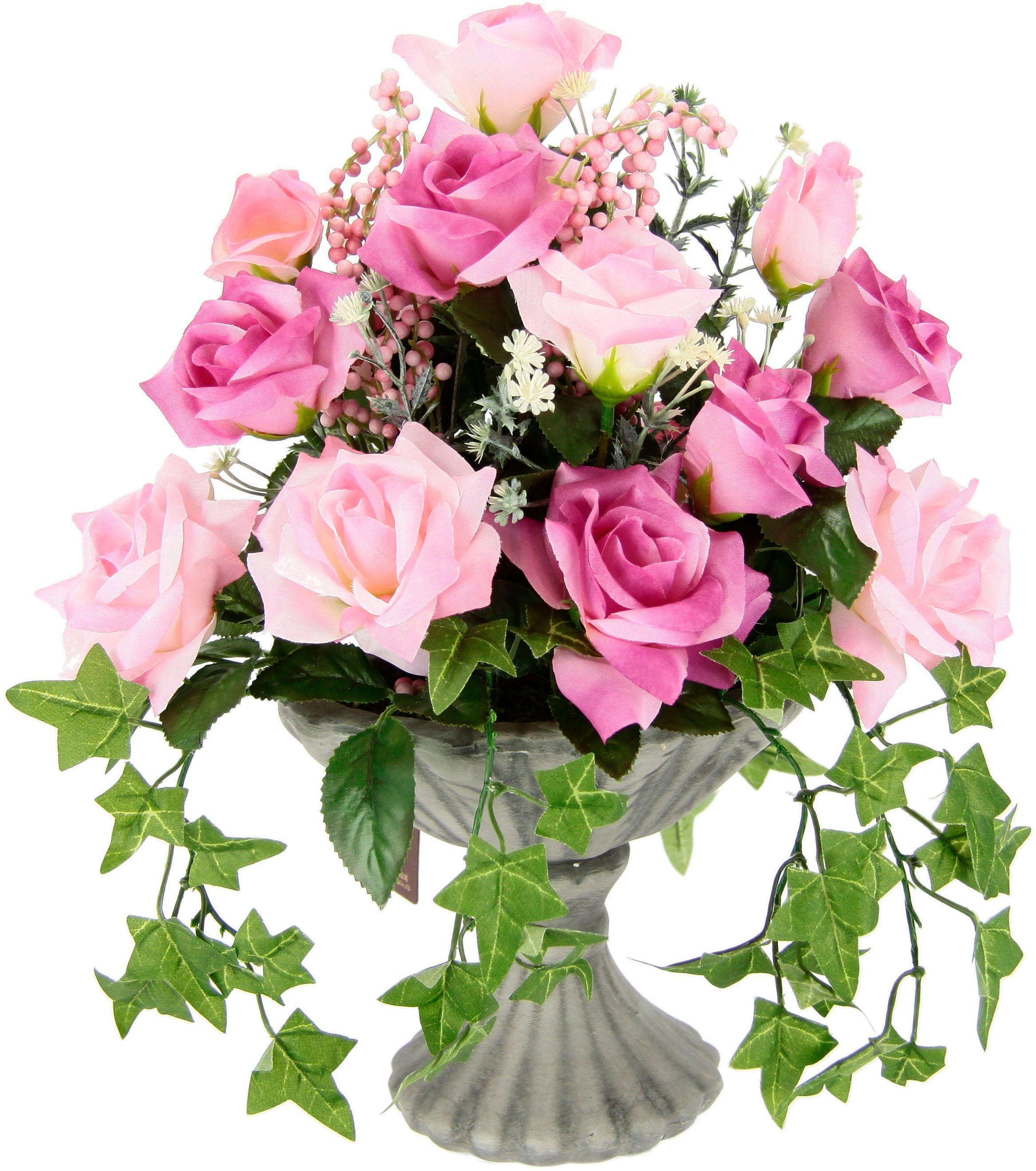Blumen Keramik Künstliche Pokal Höhe Rosen, Grabschmuck Rose cm, 35 I.GE.A., Im Kunstblume aus