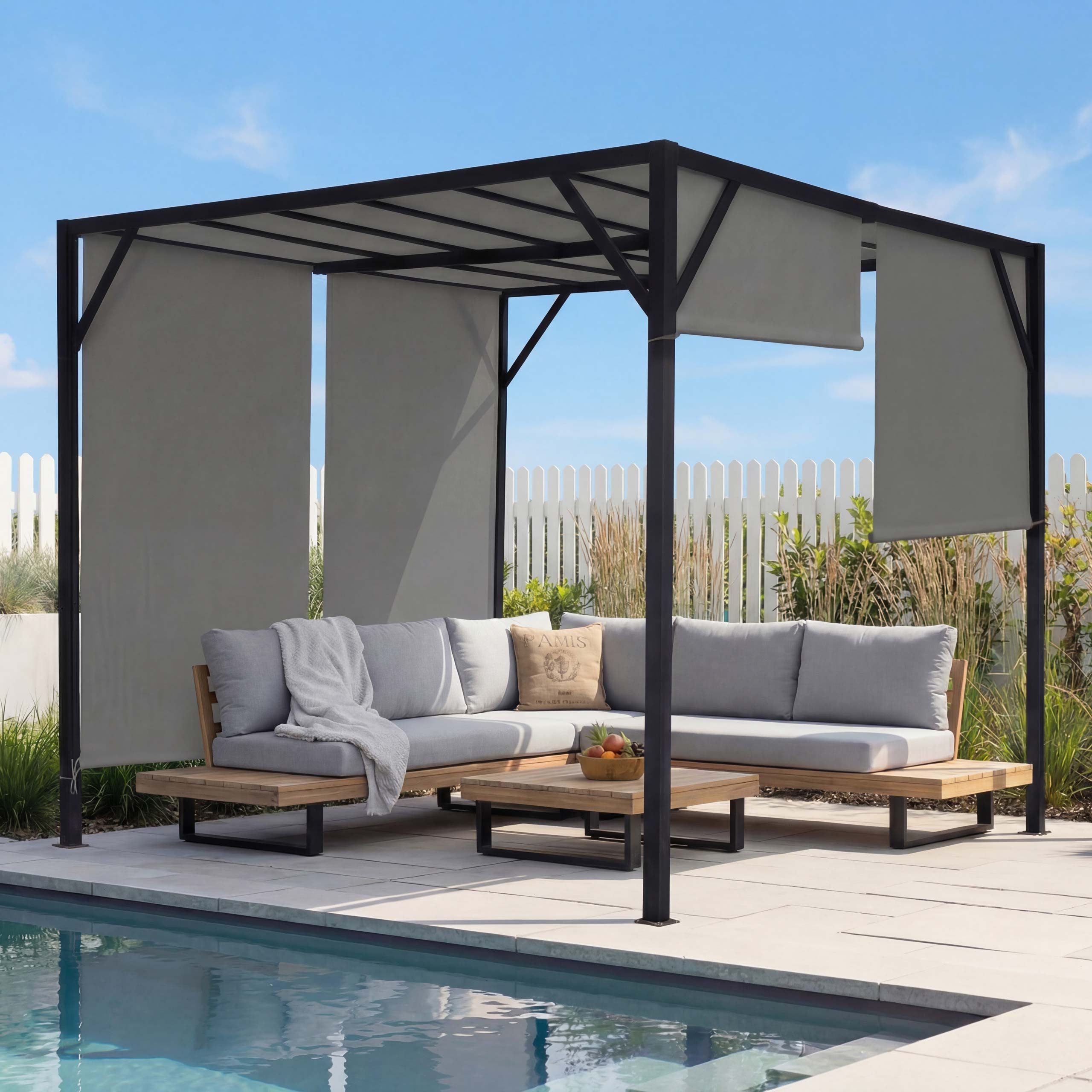 MCW Pergola Beja-3x3-g, BxTxH: 305x305x212 cm, Mit Wasserablaufösen, UV-Schutz UV30+, mit Schiebedach