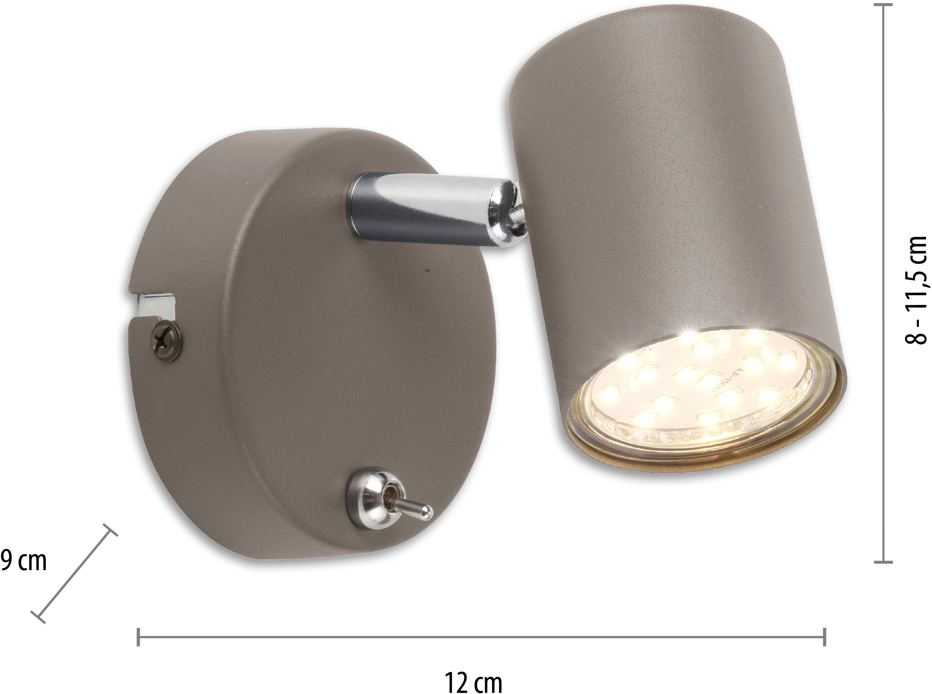 Wandspot dreh- Wandleuchte greige wechselbar, Wandstrahler LED und home Spot, my Maci, Leuchtmittel Warmweiß, schwenkbarer Wandlampe, LED