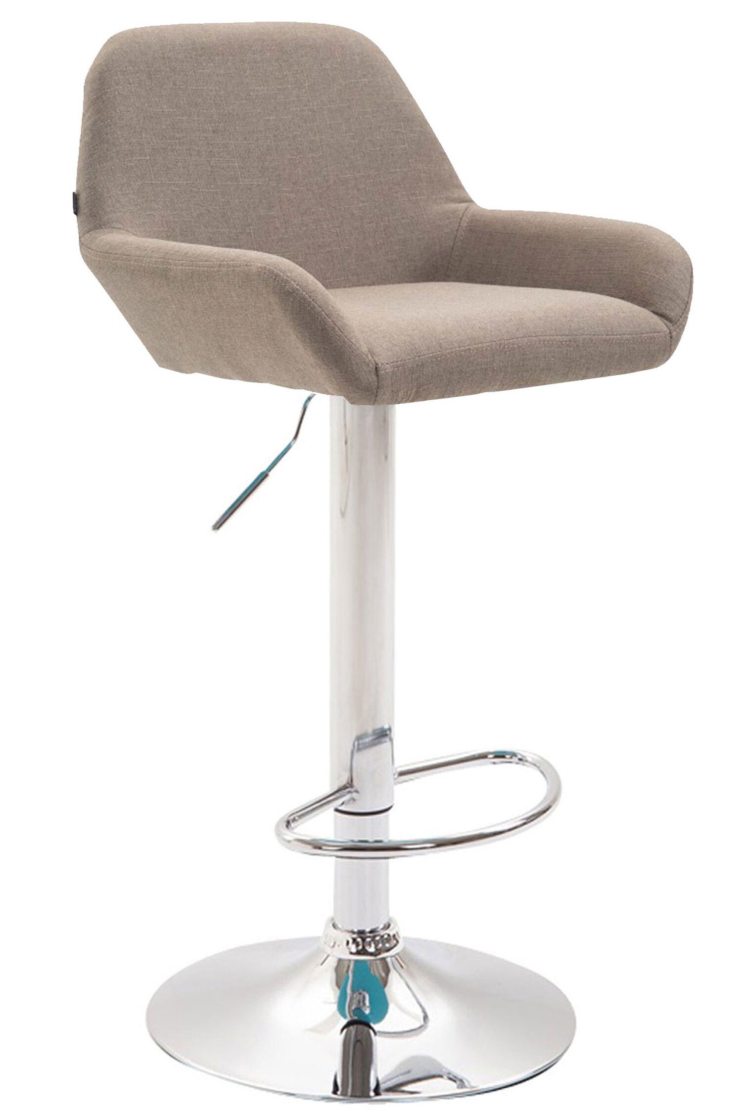 TPFLiving Barhocker Bragnum mit bequemer Rückenlehne und angenehmer Fußstütze (Barstuhl Hocker für Theke & Küche - Sitzfläche 360° drehbar), Gestell Metall Chromoptik - Sitzfläche: Stoff Taupe