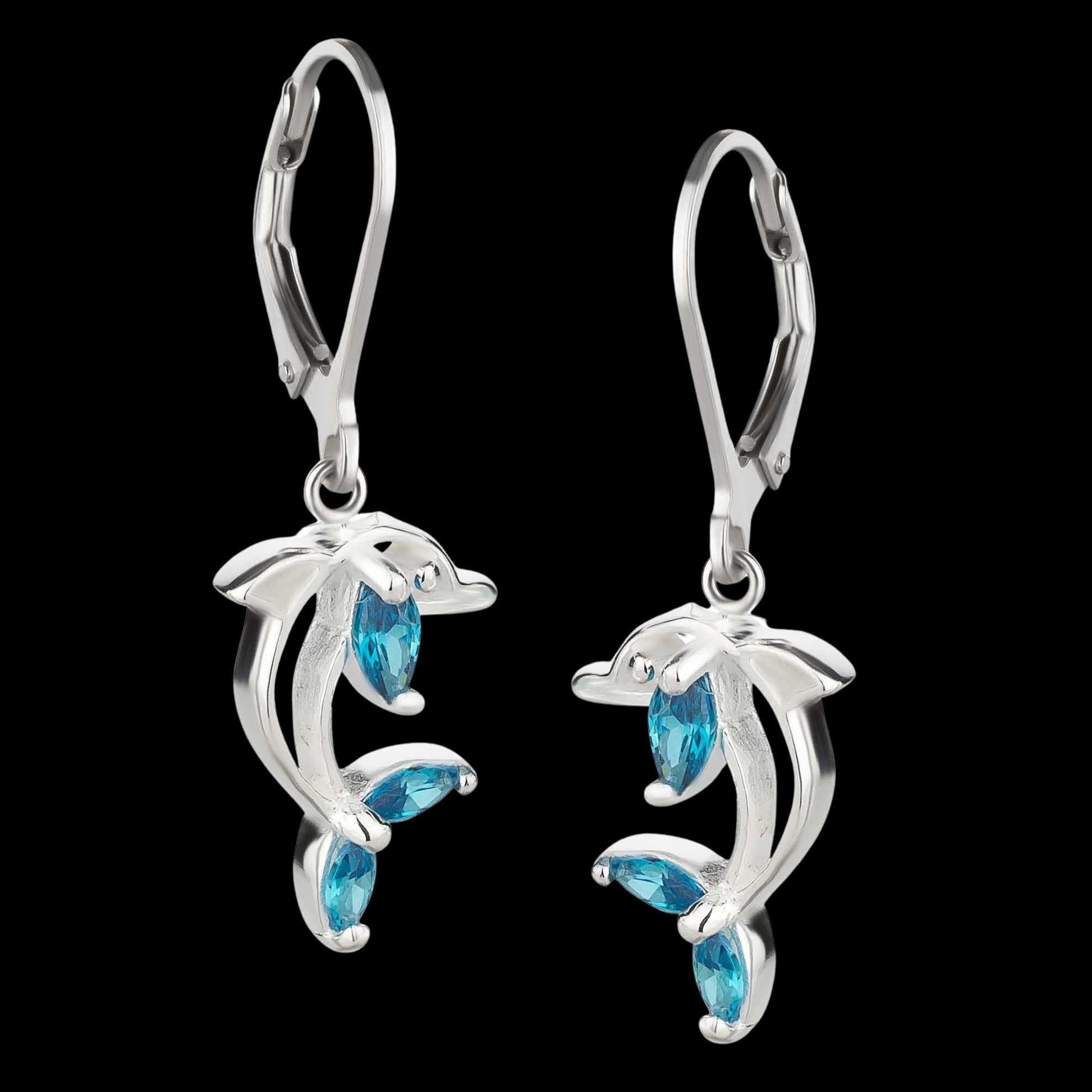 schmuck23 Paar Ohrhänger Kinder Ohrringe Delfin 925 Silber Zirkonia, Sterling Silber