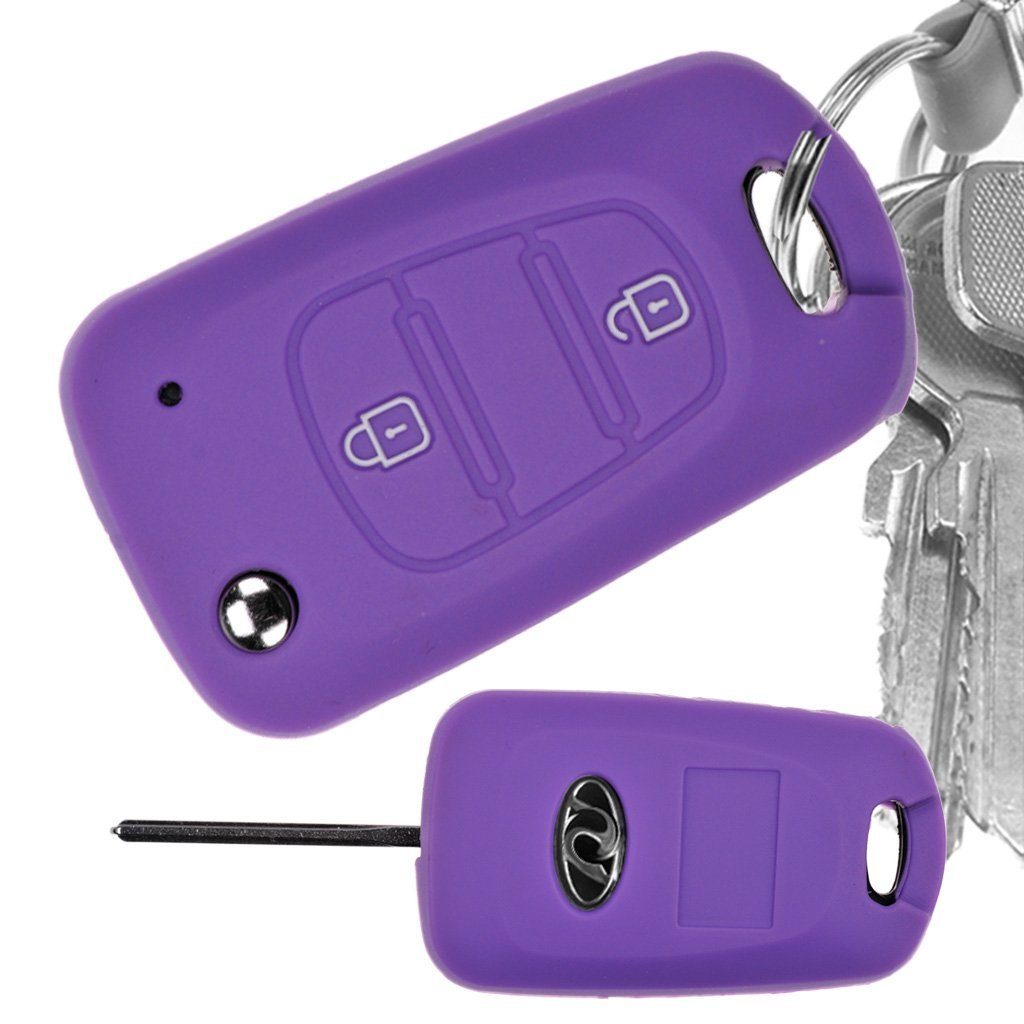 mt-key Schlüsseltasche Autoschlüssel Softcase Silikon Schutzhülle Lila, für Kia Picanto Rio Sportage Hyundai Elantra Accent 2 Tasten Schlüssel