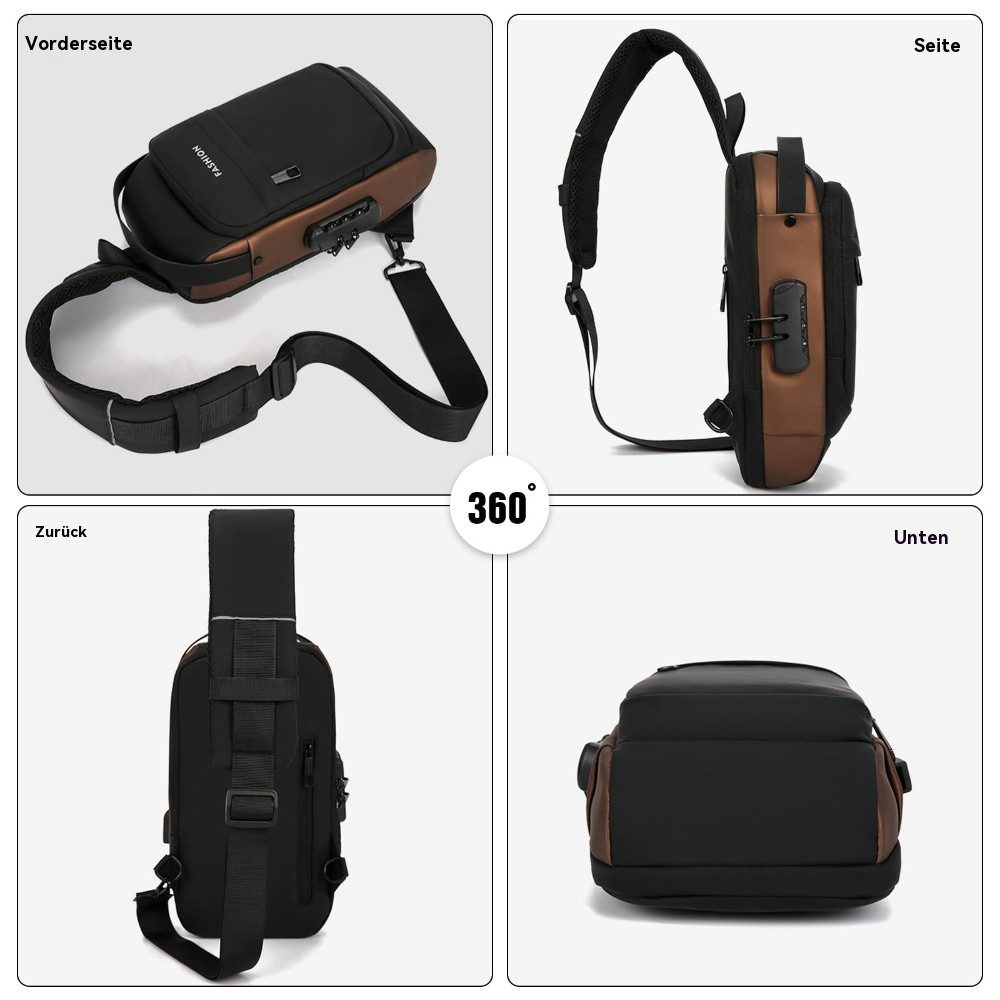 Blusmart Umhängetasche Brusttasche Sling Bag mit USB-Ladeanschluss (Passwortschutz Crossbody Bag, Wasserdicht), Für Reisen Wandern mehrere Taschen Sling Daypacks