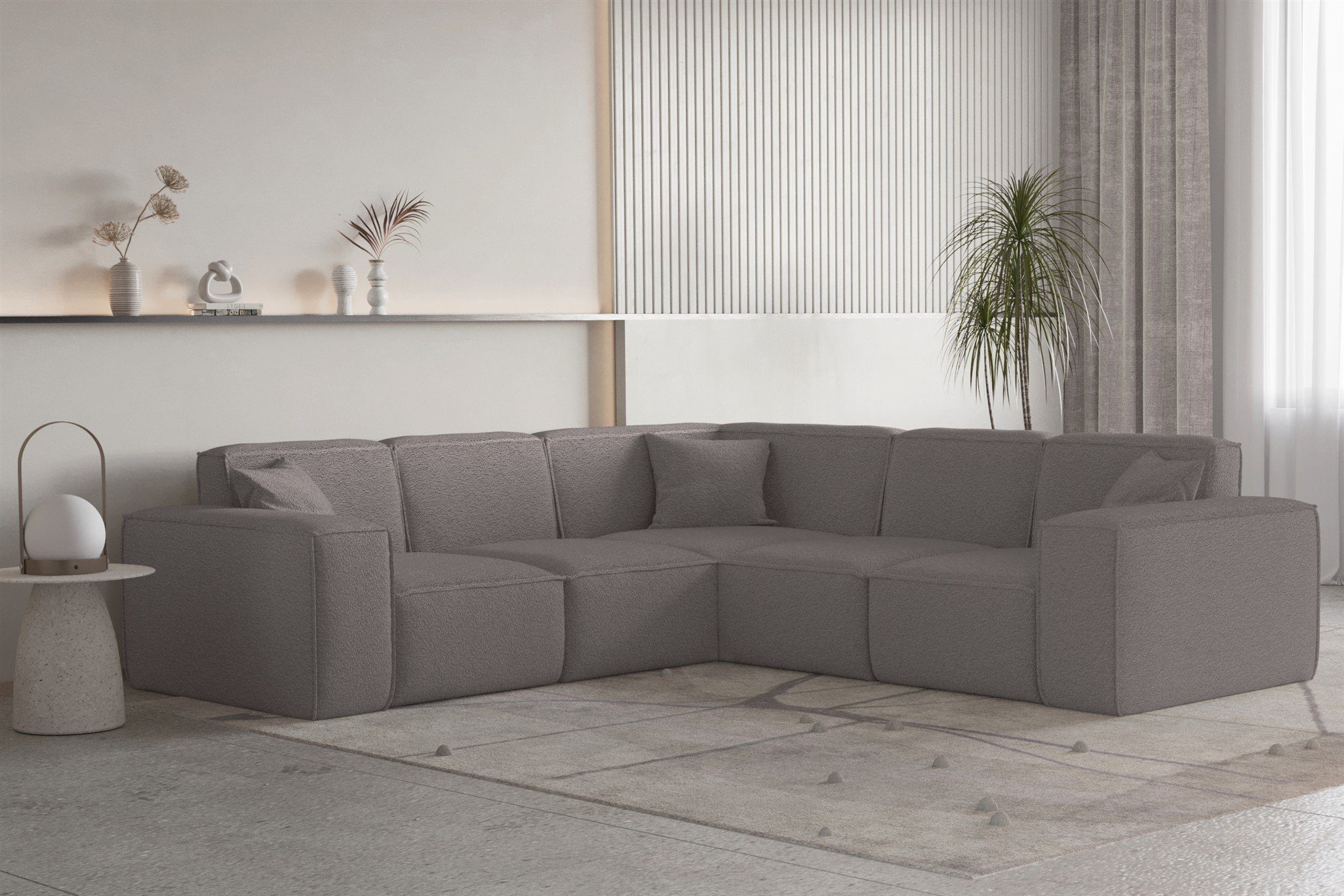 Fun Möbel Ecksofa Ecksofa Designersofa CELES PREMIUM Seite Universal in Stoff, Inkl. 3 Zierkissen