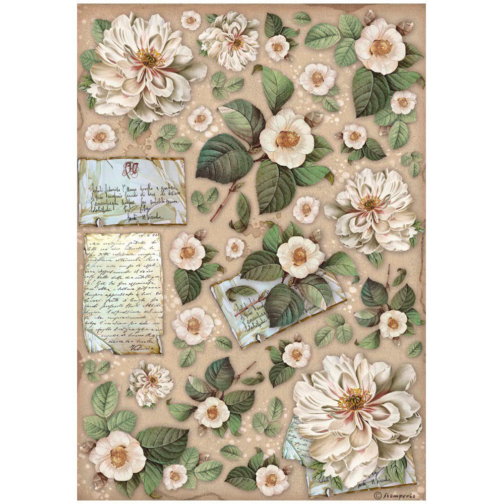Stamperia Seidenpapier Motiv-Strohseide Vintage Library Flowers, DIN A4