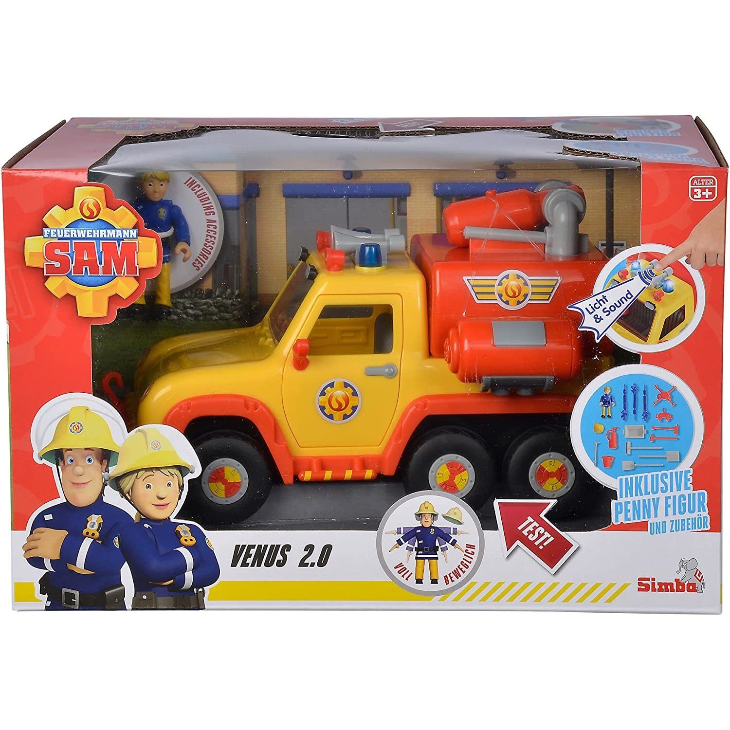 Simba Dickie Spielzeug-Polizei 109251094 Sam Feuerwehrauto Venus 2.0 mit  Figur