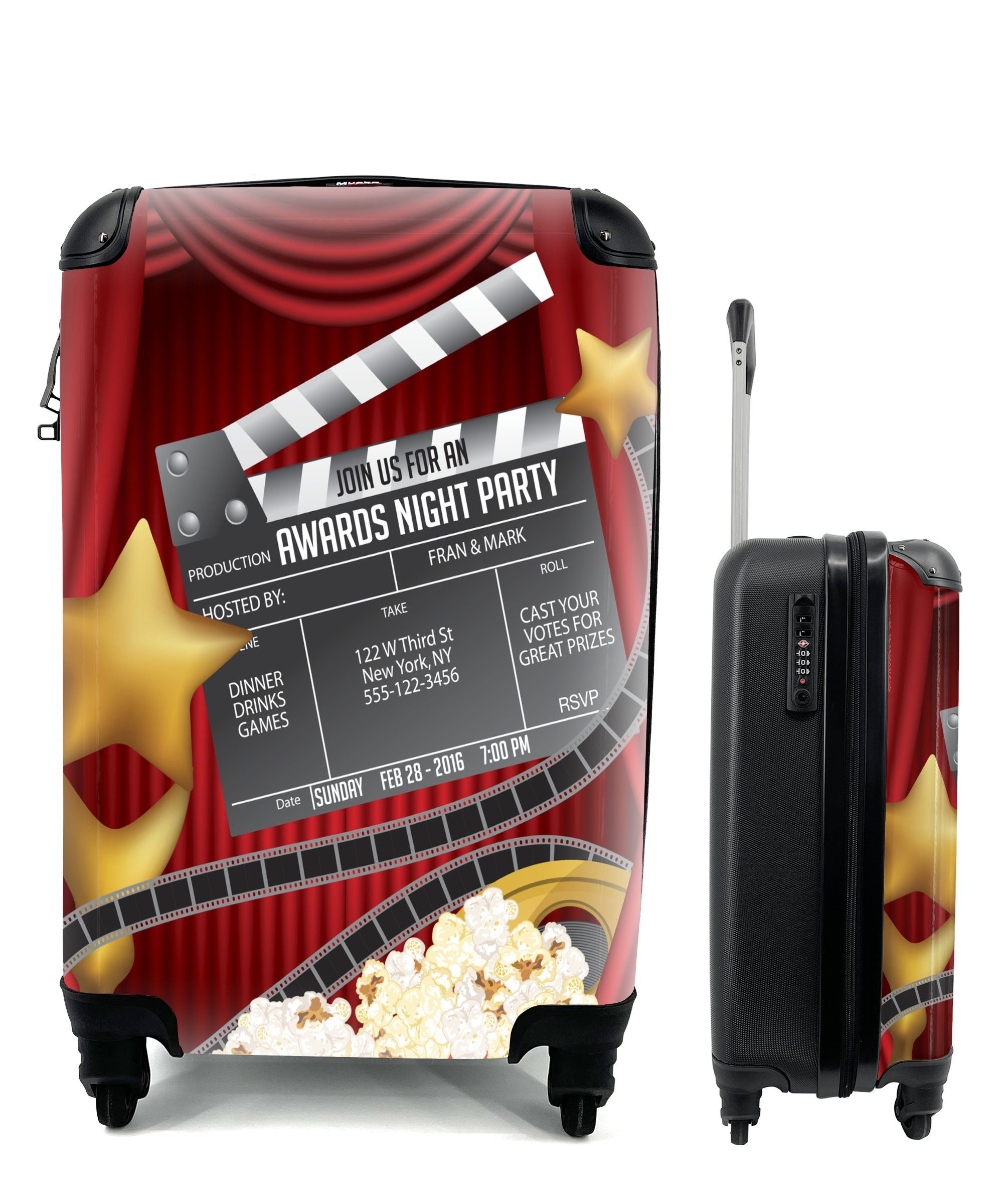 MuchoWow Handgepäckkoffer rollen, Trolley, mit Eine Rollen, 4 für einer Illustration Reisekoffer Ferien, zu Einladung Reisetasche Preisverleihung einer Handgepäck in