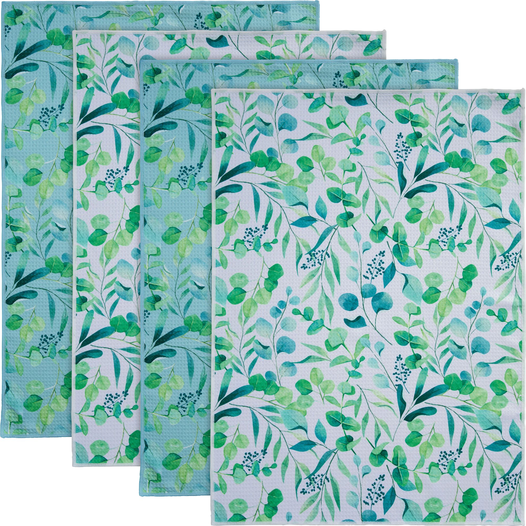 Erwin Müller Geschirrtuch Geschirrtuch 4er-Pack, Piqué Microfaser Blumen/Motiv: Eukalyptus