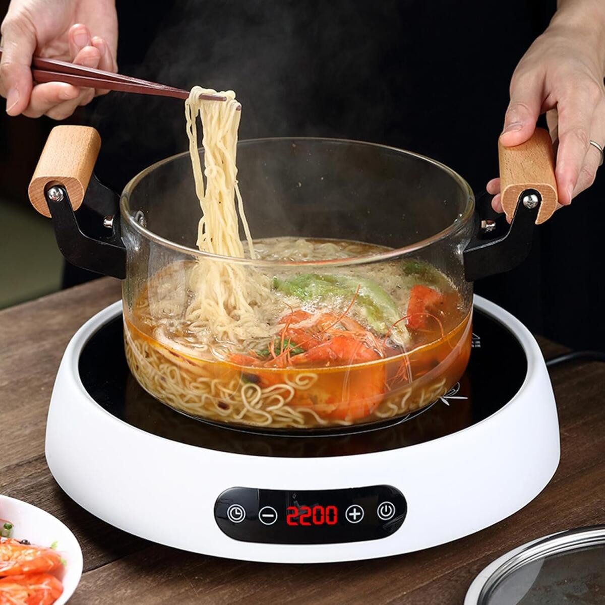 FELIXLEO Kochtopf 3,5L Klarglastopf Glas Kochtopf Simmertopf Bratentopf Holzgriff, (1-tlg)