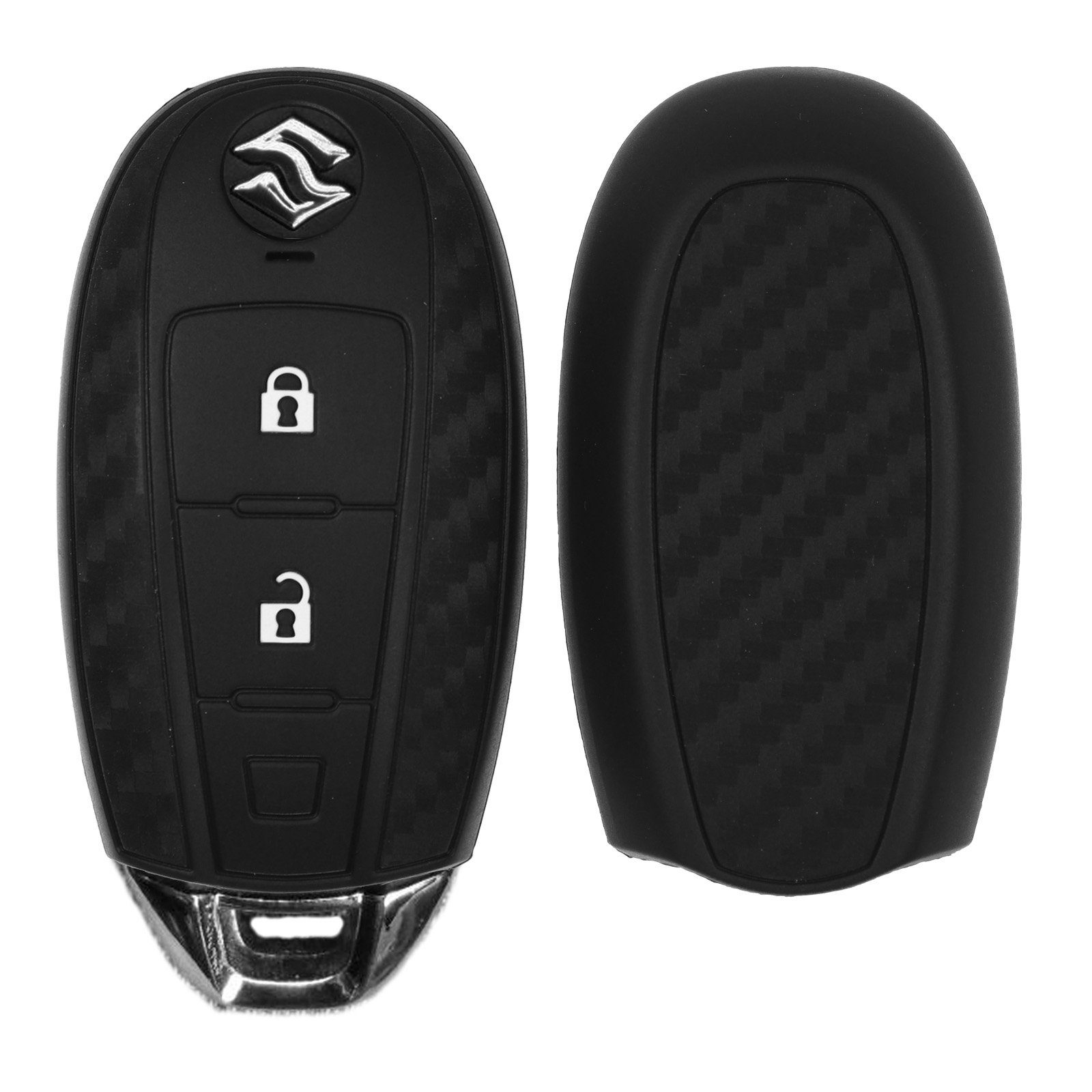 mt-key Schlüsseltasche Autoschlüssel Softcase Silikon Schutzhülle im Carbon Look, für Suzuki Swift Vitara Ignis Jimny Baleno SX4 2 Tasten KEYLESS