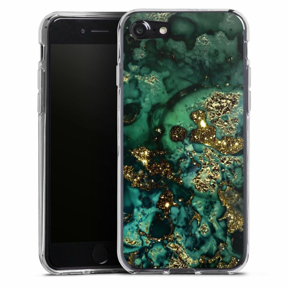 DeinDesign Handyhülle Marmor Glitzer Look Muster Cyan Glitter Marble Look, Apple iPhone 8 Silikon Hülle Bumper Case Handy Schutzhülle