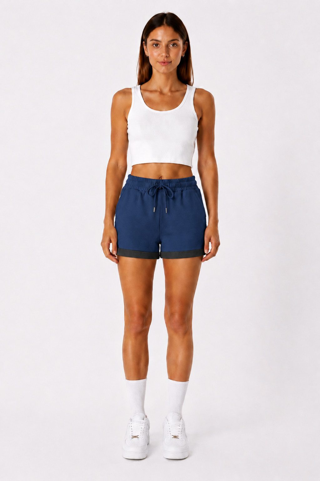 Smith & Solo Sweatshorts Kurze Hose Damen Shorts (1-tlg) Basic, Lycra, umschlagene Beinsaum