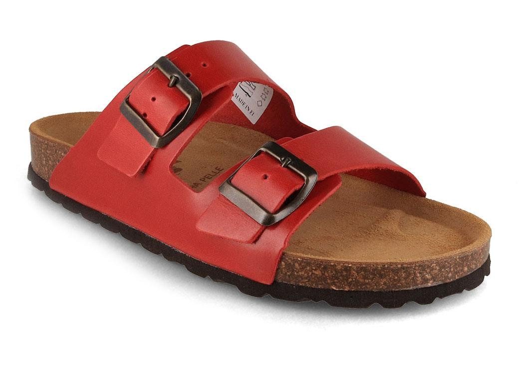 Tuffeln Leder-Sandalen 'Föhr' mit Korkfußbett Zweischnaller Pantolette Hausschuh mit weichem Tieffussbett