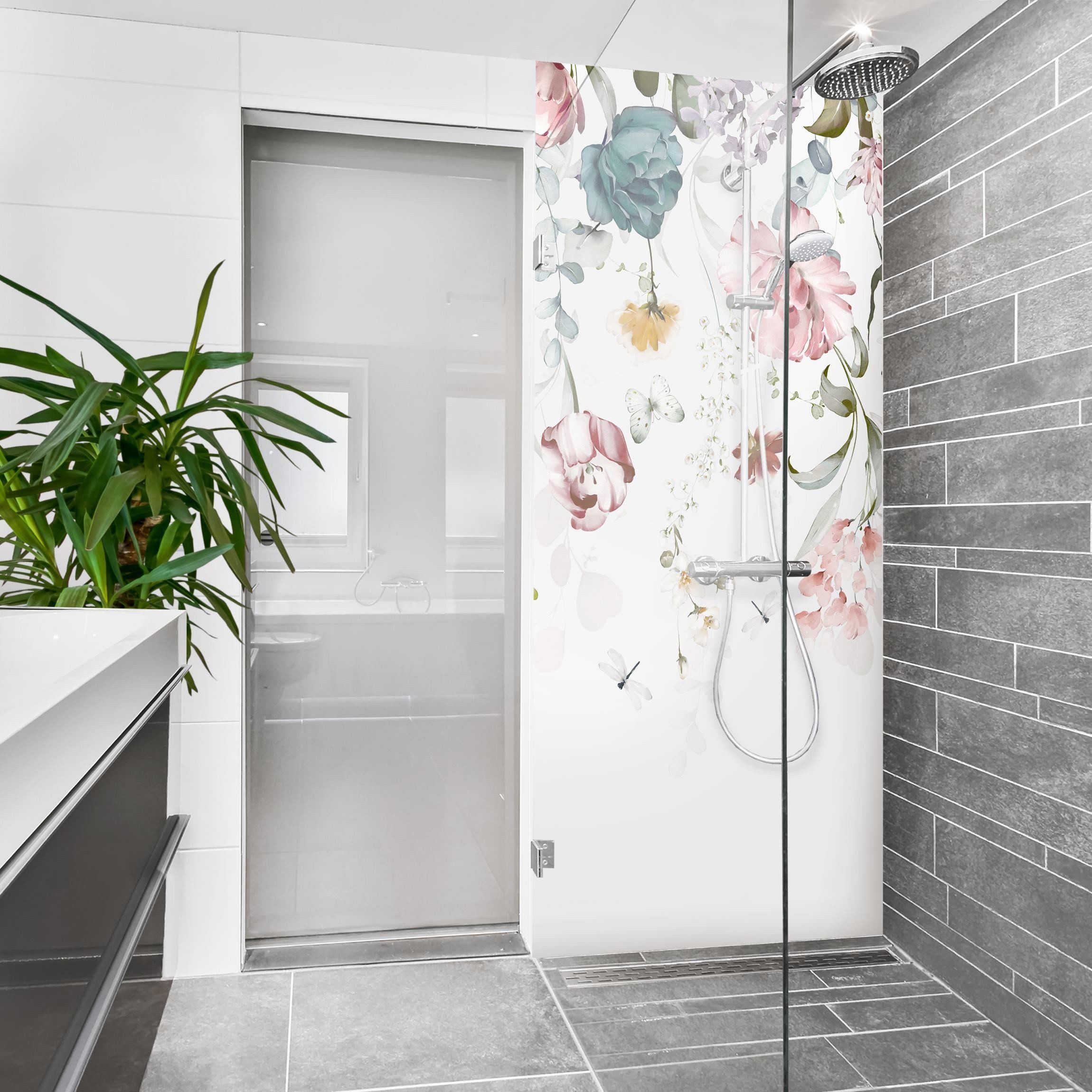 Bilderdepot24 Duschrückwand Blumen pastell Duschrückwand ohne Bohren Dusche Aquarell, (1-tlg., 0,61 mm starke Folie selbstklebend Wandpaneele Dusche versch. Größen), fugenlose & wasserfeste Motiv Rückwand Wandverkleidung für Duschkabine