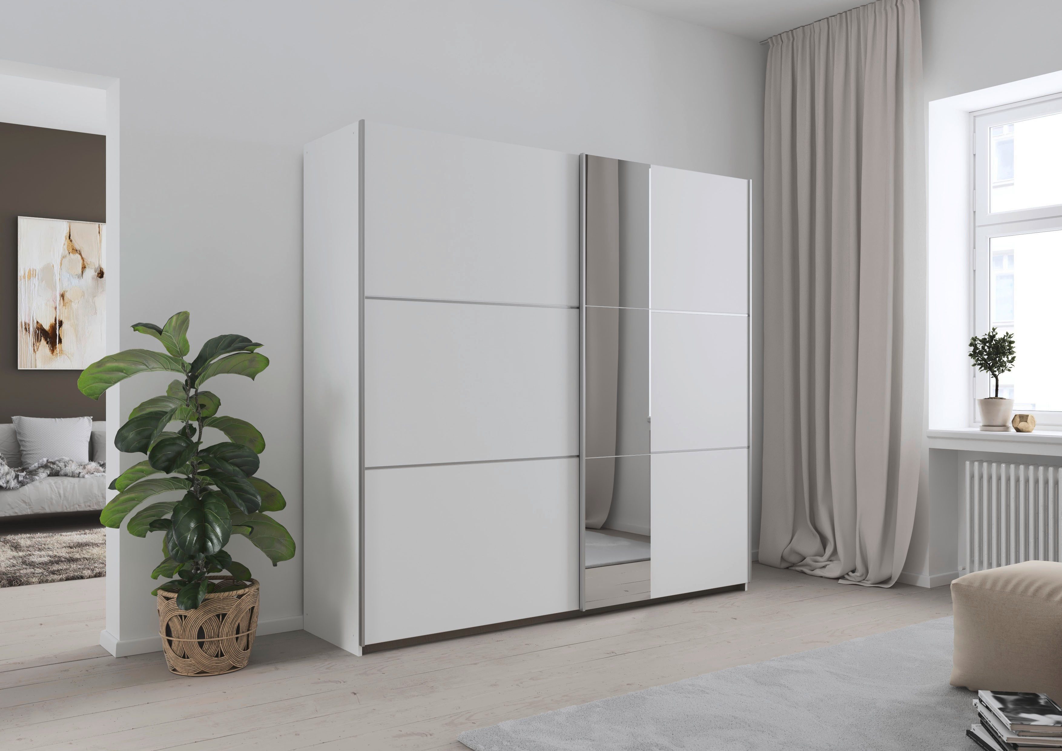 rauch Schwebetürenschrank Kleiderschrank Schrank Garderobe TOPSELLER ASTANA (3 Ausstattungen BASIC/CLASSIC/PREMIUM (inkl. SOFT-CLOSE-FUNKTION) mit 3 Spiegelelementen, Metallgriffleisten alufarbig MADE IN GERMANY