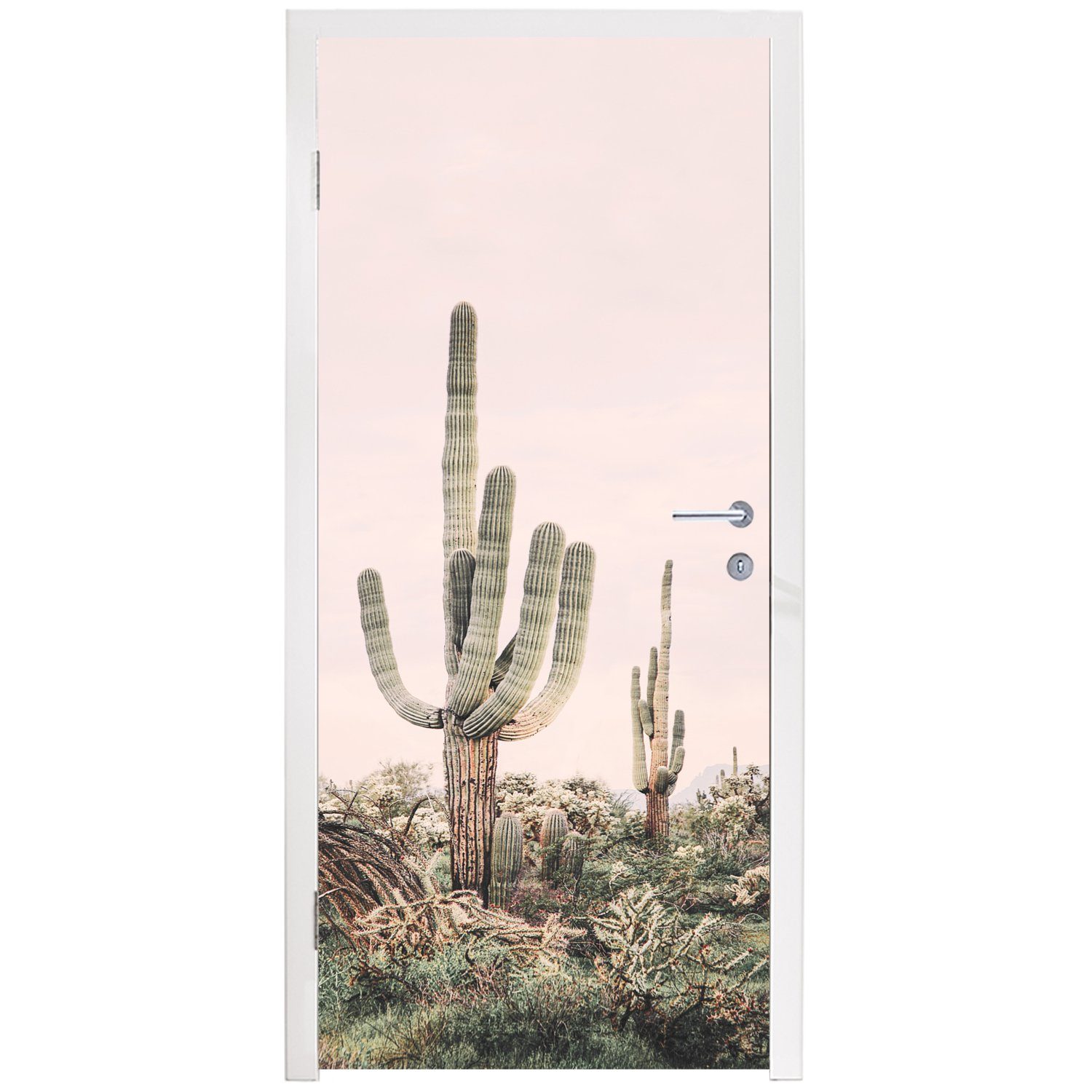 (1 Pflanzen, St), - Kaktus bedruckt, 75x205 Türtapete cm - Matt, Türaufkleber, Natur MuchoWow - Tür, Grün für Fototapete