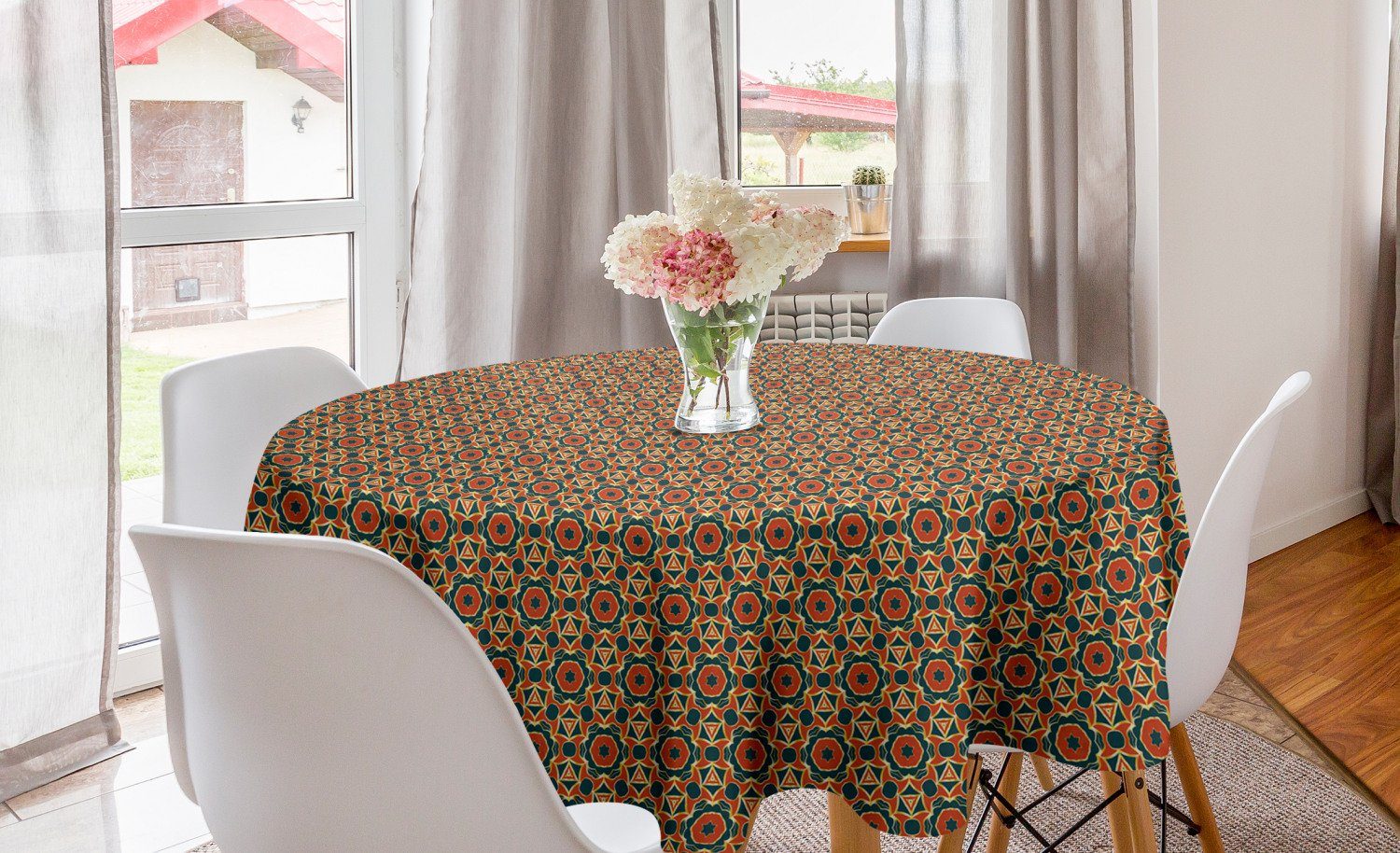 Abakuhaus Tischdecke Kreis Tischdecke Abdeckung für Esszimmer Küche Dekoration, Mosaik Arabisches Blumenkeramikfliesen