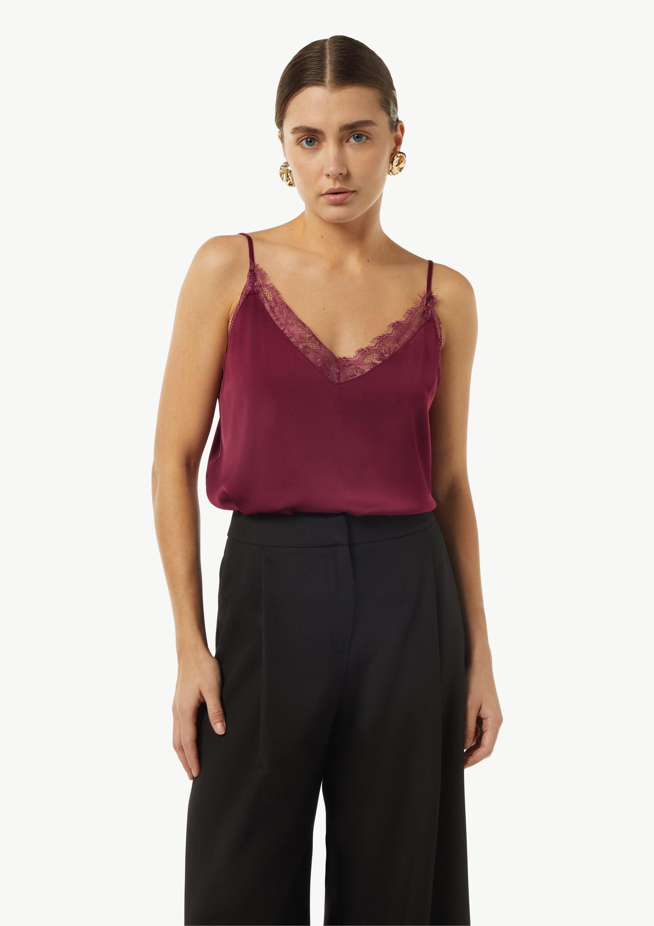 comma Блузкиtop Bluse Satin-Top mit Spitze und verstellbaren Trägern