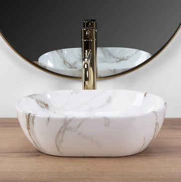 wohnwerk.idee Aufsatzwaschbecken Waschbecken Marmor Optik Gäste WC / Gäste Bad Amelia Mini 38x26cm