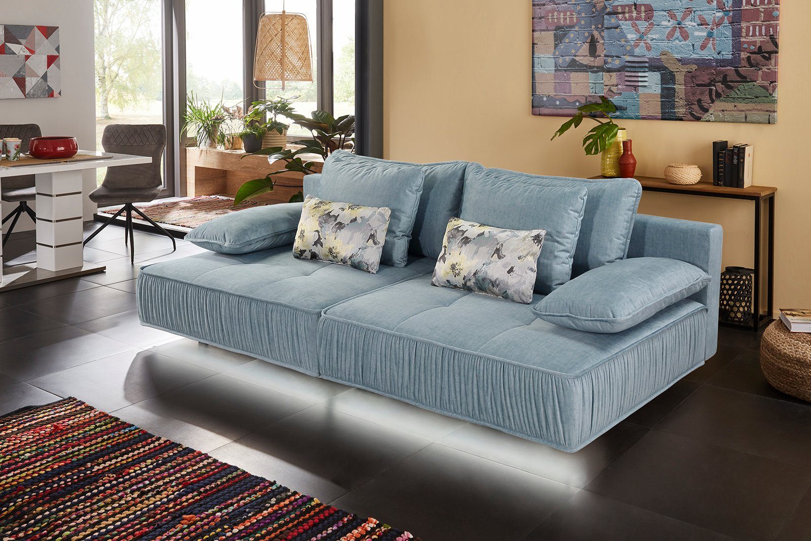 Big-Sofa LED-Ambiente-Beleuchtung, indirekter hellblau Optik Marrakesch, hellblau schwebende Jockenhöfer Gruppe mit |