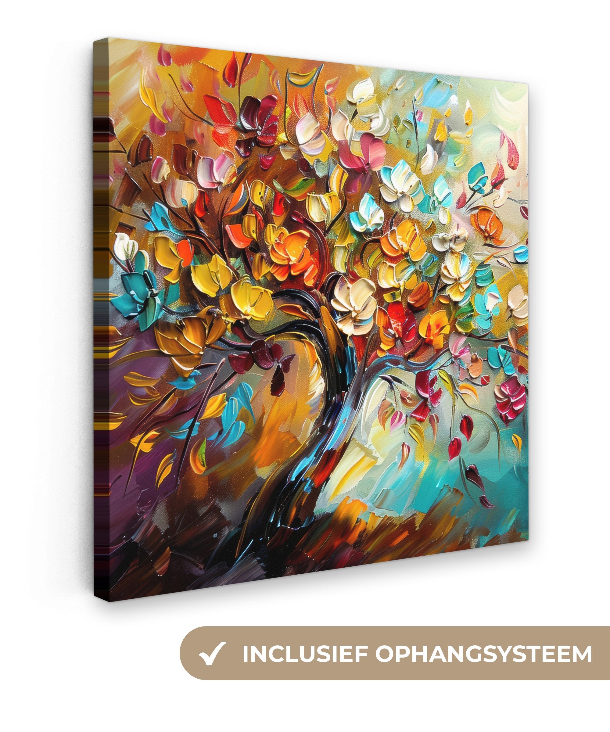 OneMillionCanvasses® Leinwandbild Baum - Abstrakt - Farbenfroh - Blumen, Fotodruck (1 St), Wandbild, Deko Schlafzimmer Wohnzimmer Flur 20x20 cm