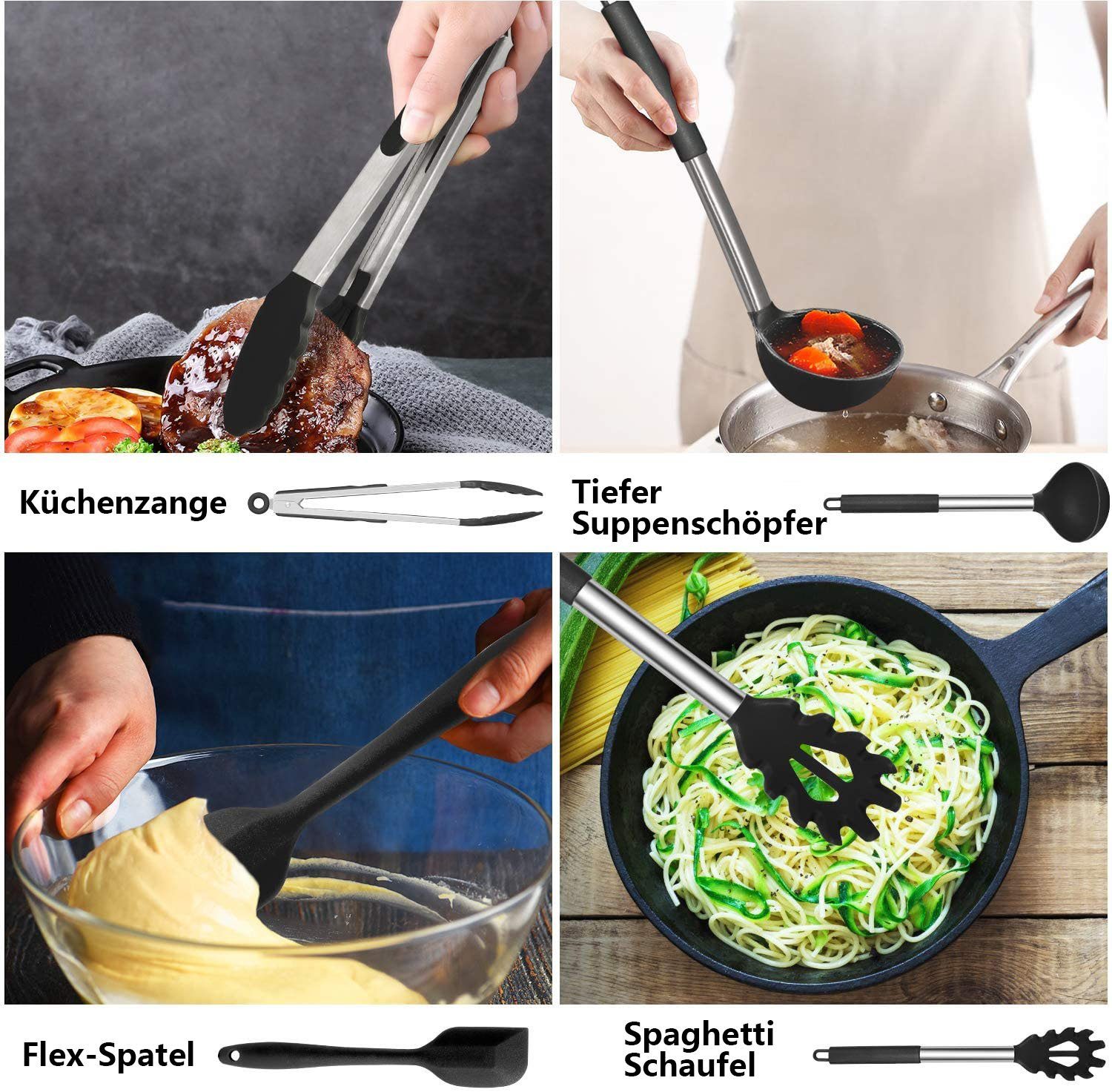 14 Kochbesteck-Set Küchenutensilien Haiaveng teiliges, Antihaft-Hitzebeständiges Silikonspatel Set