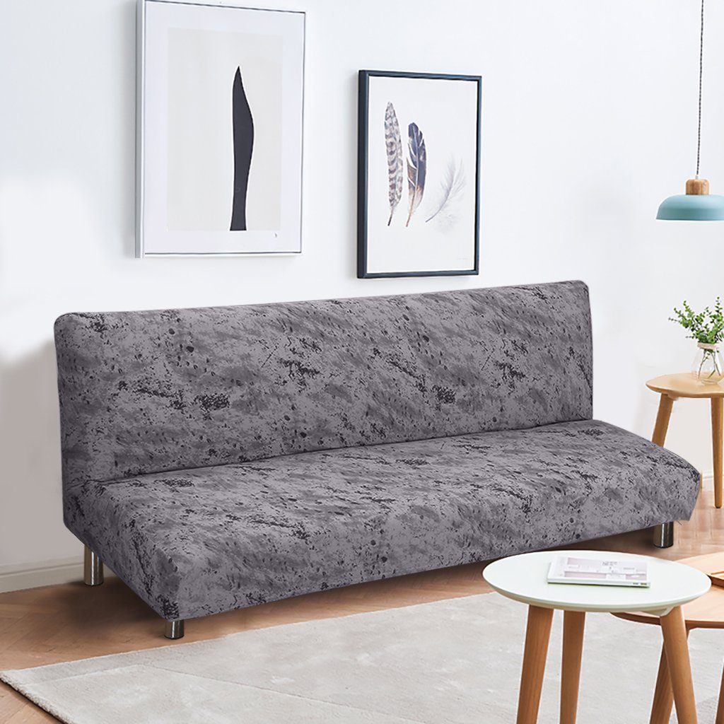 Sofahusse, HOMEIDEAS, Samt-Couchbezug für 3-Sitzer, Sofa-Länge 160–190 cm Grau