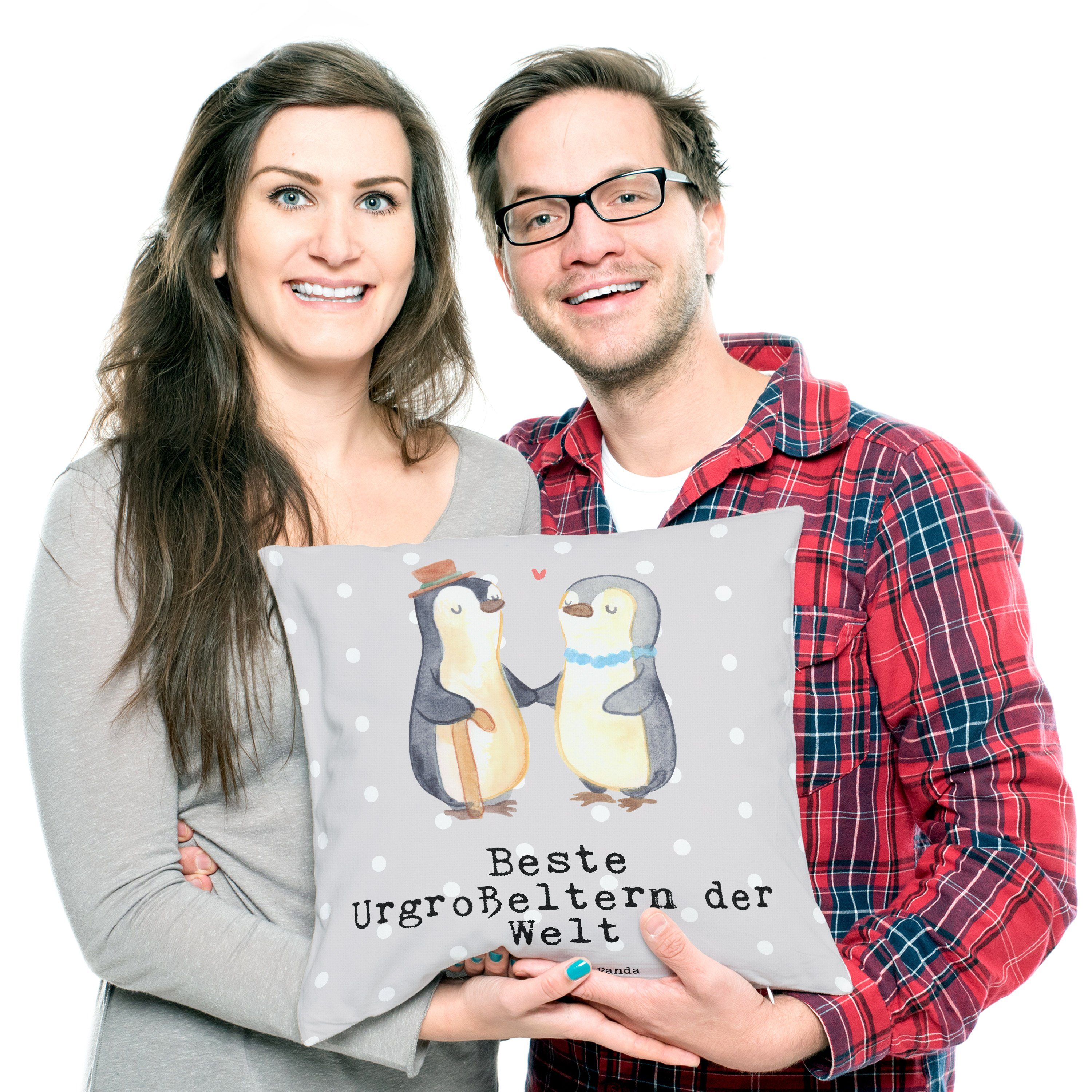 Geschenk, Welt Dekokissen Mr. Pastell & Beste Mrs. Panda Pinguin Urgroßeltern - - Grau der Dekoki