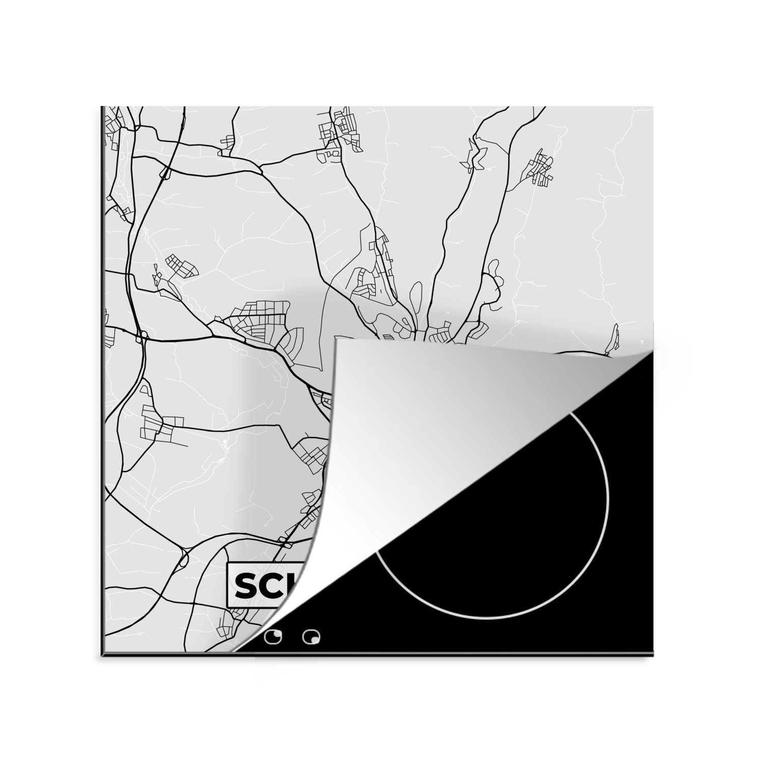 MuchoWow Herdblende-/Abdeckplatte Stadtplan - Schweinfurt - Deutschland - Karte, Vinyl, (1 tlg), 78x78 cm, Ceranfeldabdeckung, Arbeitsplatte für küche