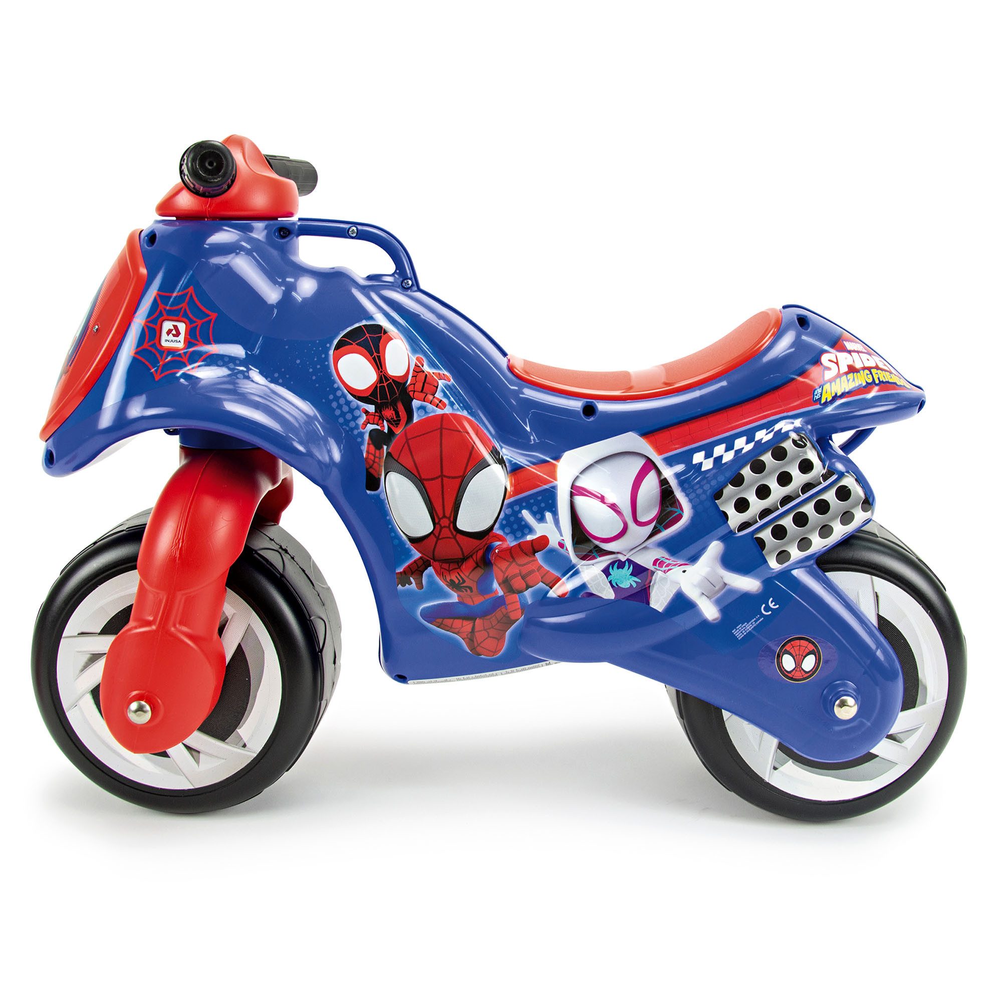 INJUSA Rutschmotorrad Spidey, Kinder Laufrad Motorrad, breite Sicherheitsräder, 4-7 Jahre