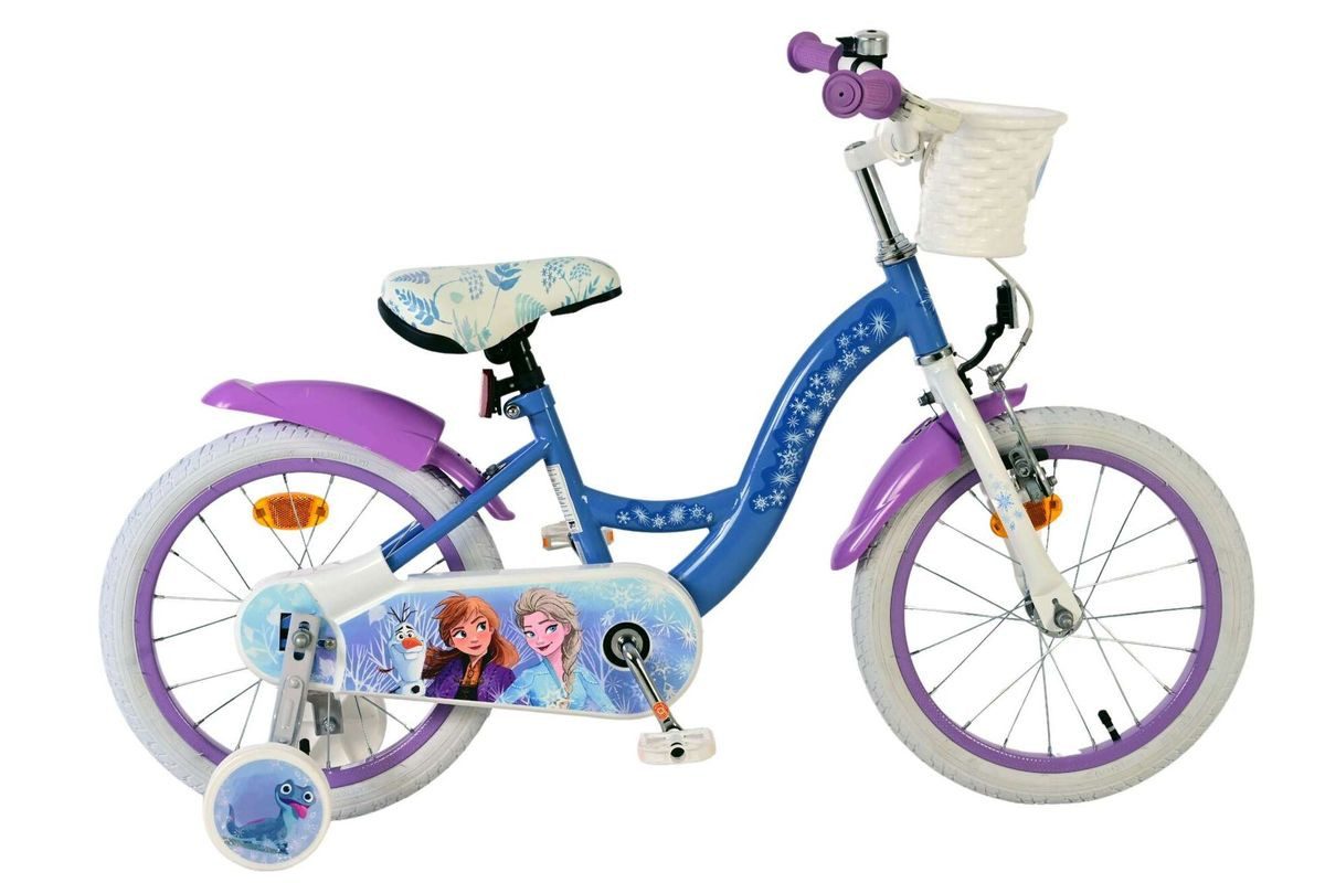 Volare Kinderfahrrad 16 Zoll Kinder Mädchen Fahrrad Rad Frozen 2 Eiskönigin Elsa 20604-CB16, 1 Gang, Rücktrittbremse, Korb,Stützräder,Kettenschutz, Schutzbleche