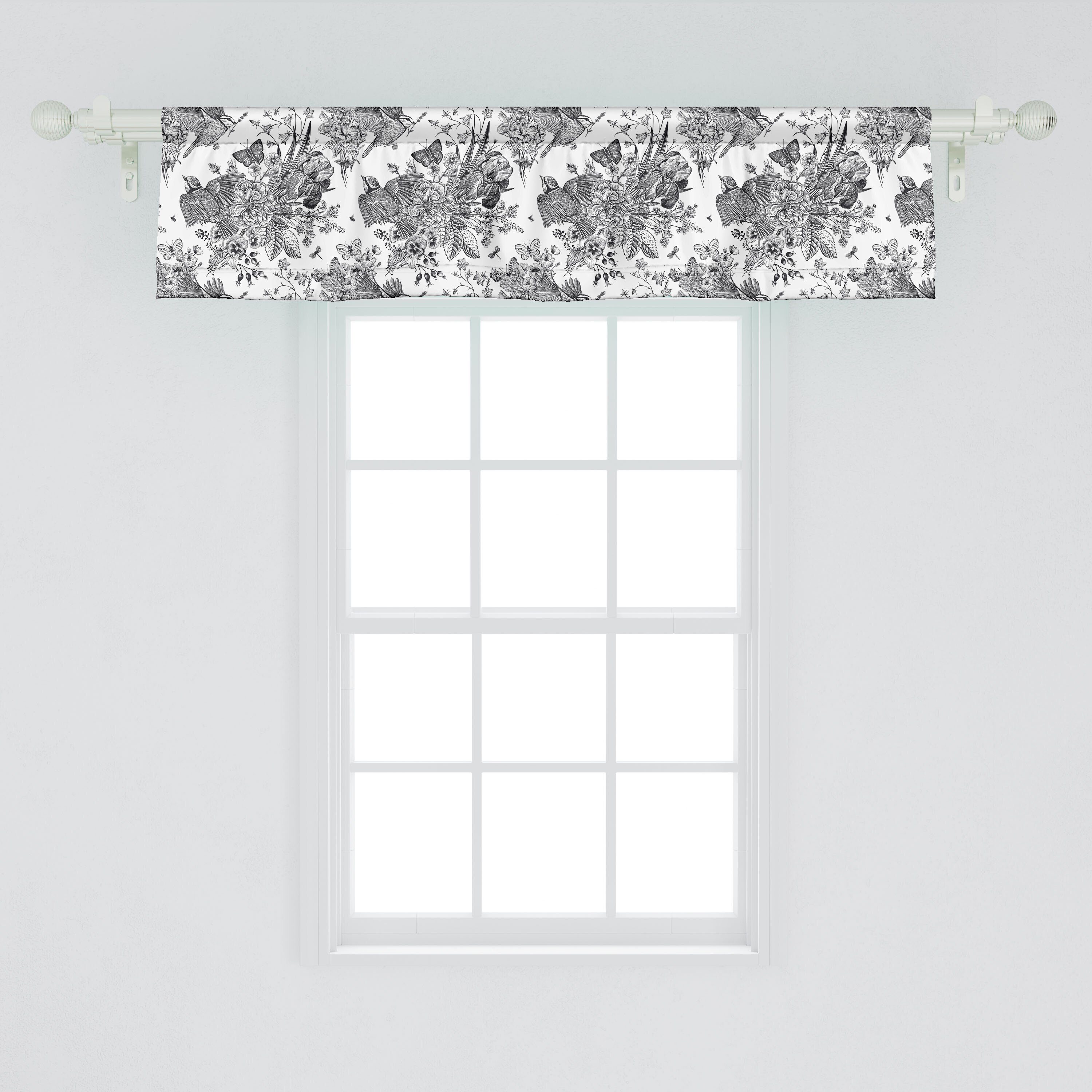 Dekor Frühling Abakuhaus, Gravur Vorhang Detaillierte Volant Schlafzimmer Stangentasche, Küche Blumen mit für Microfaser, Scheibengardine