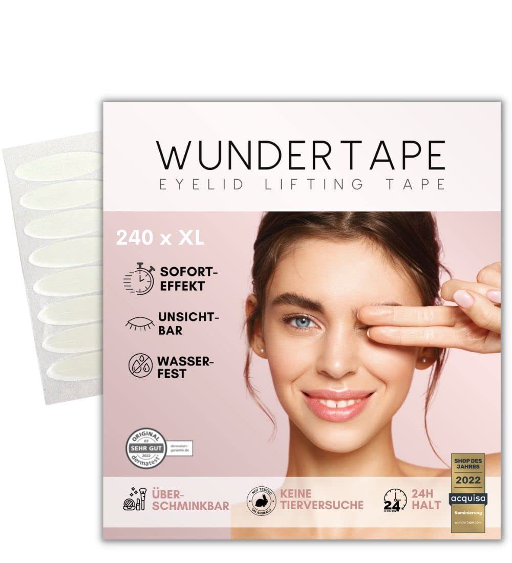 WUNDERTAPE Augenlid-Tape Wundertape Schlupflider Stripes für Augenlid-Lifting ohne OP (Packung, 240 St), unsichtbar, Schlupflid Tape, Schlupflider Stripes unsichtbar