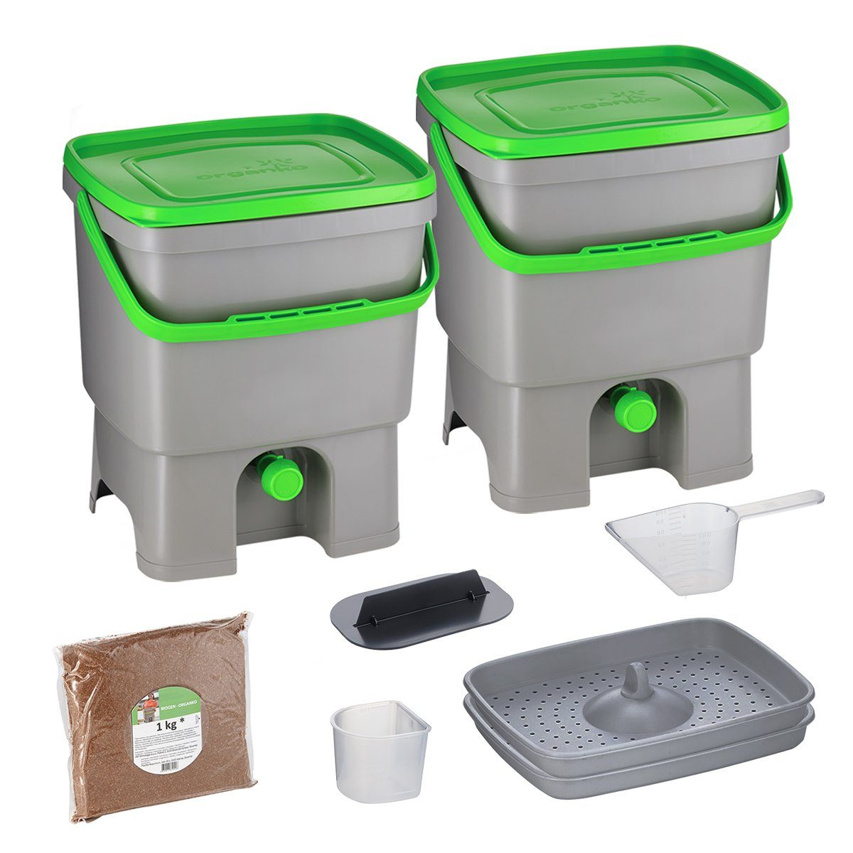 Skaza Bokashi Organko Set 2 x 16 L 2 Kompostbehältern mit 1 kg EM Ferment 