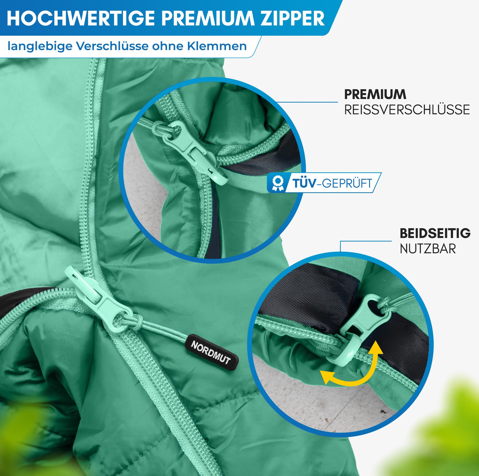 Nordmut Mumienschlafsack für Kinder mitwachsend, 3 Jahreszeiten, Camping Outdoor, leicht, warm (Spar-Set, 1 tlg., Nordmut Bukke + Kompressionsbeutel + Sticker), atmungsaktiv, wasserabweisend, kleines Packmaß, 2-Wege-Reißverschluss