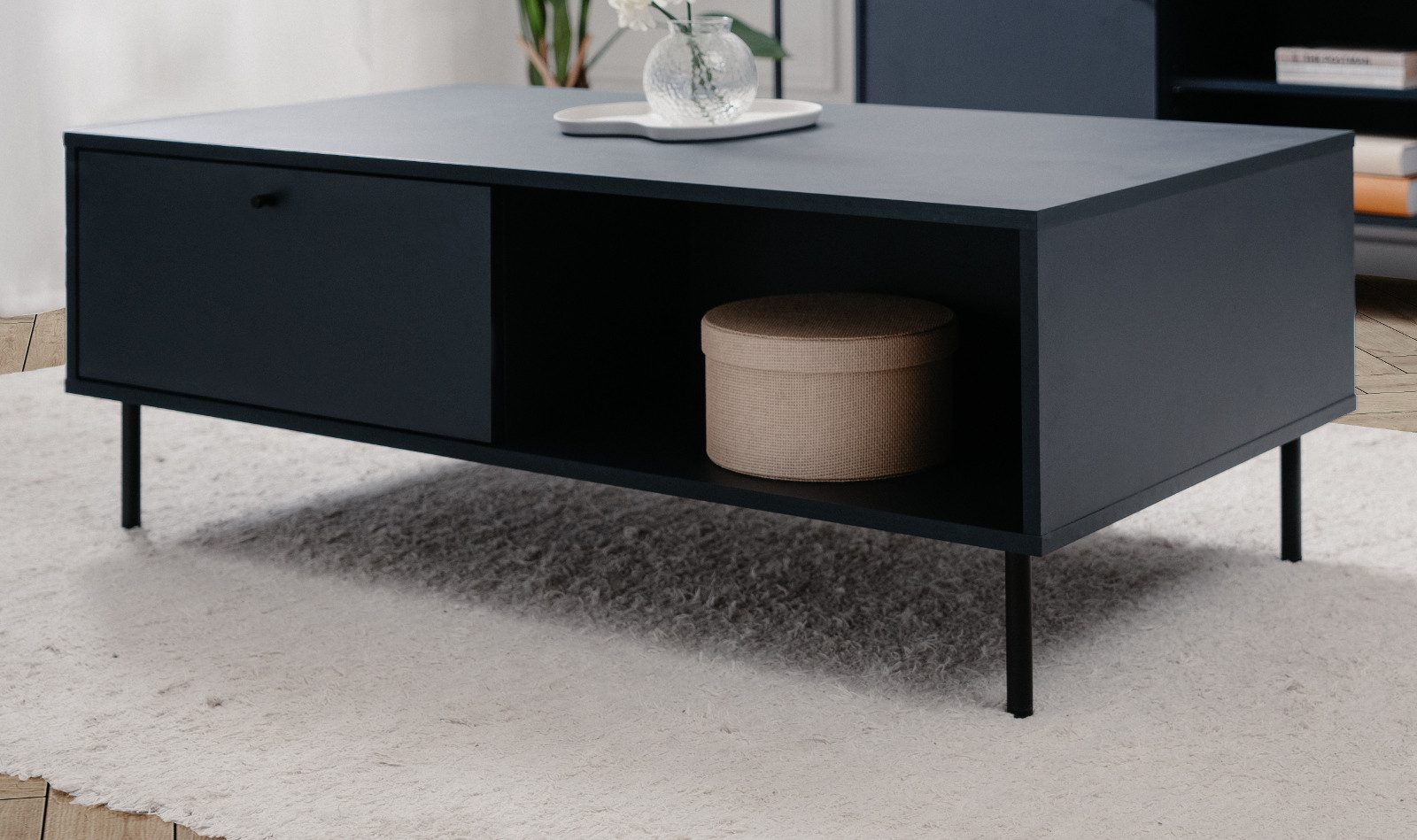 Furn.Design Couchtisch Barina (Wohnzimmertisch in dunklem blau, 110 x 60 cm), mit 2 Schubladen