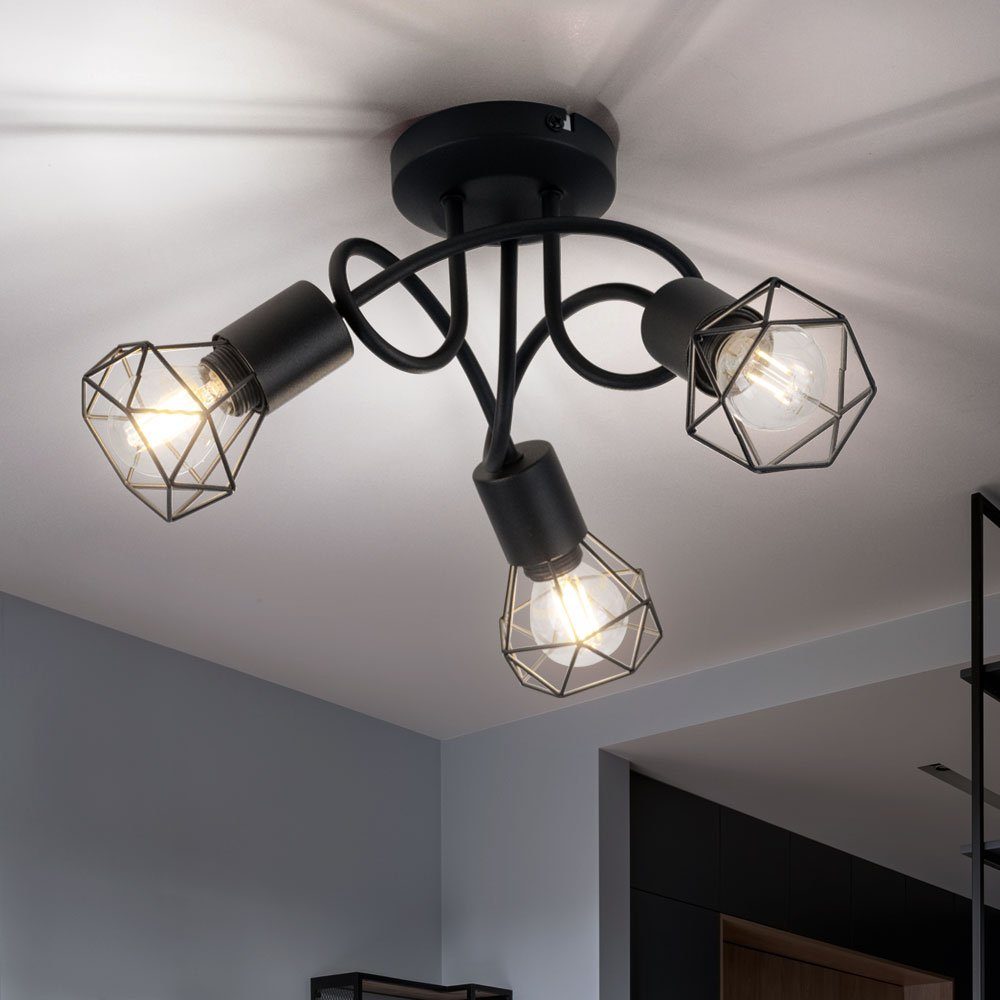 Strahler etc-shop Retro Lampe Leuchtmittel Deckenleuchte, inklusive, Decken Wohn Leuchte- schwarz Warmweiß, Käfig LED Zimmer Spot