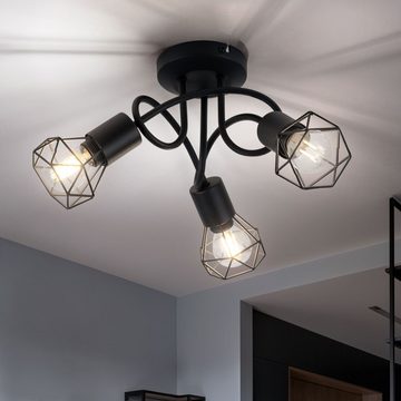 etc-shop LED Deckenleuchte, Leuchtmittel inklusive, Warmweiß, Decken Strahler Retro Käfig Lampe schwarz Wohn Zimmer Spot Leuchte-